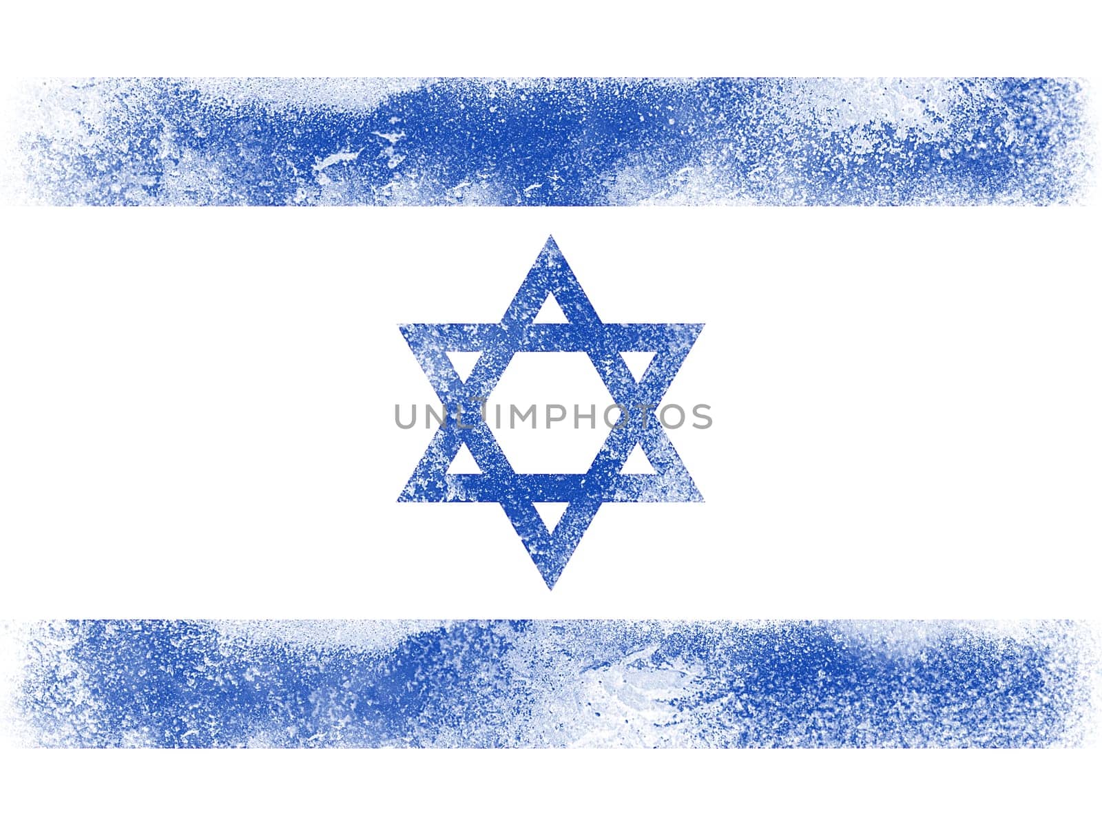 Powder paint exploding in colors of Israel flag isolated on white background. Abstract particles explosion of colorful dust.