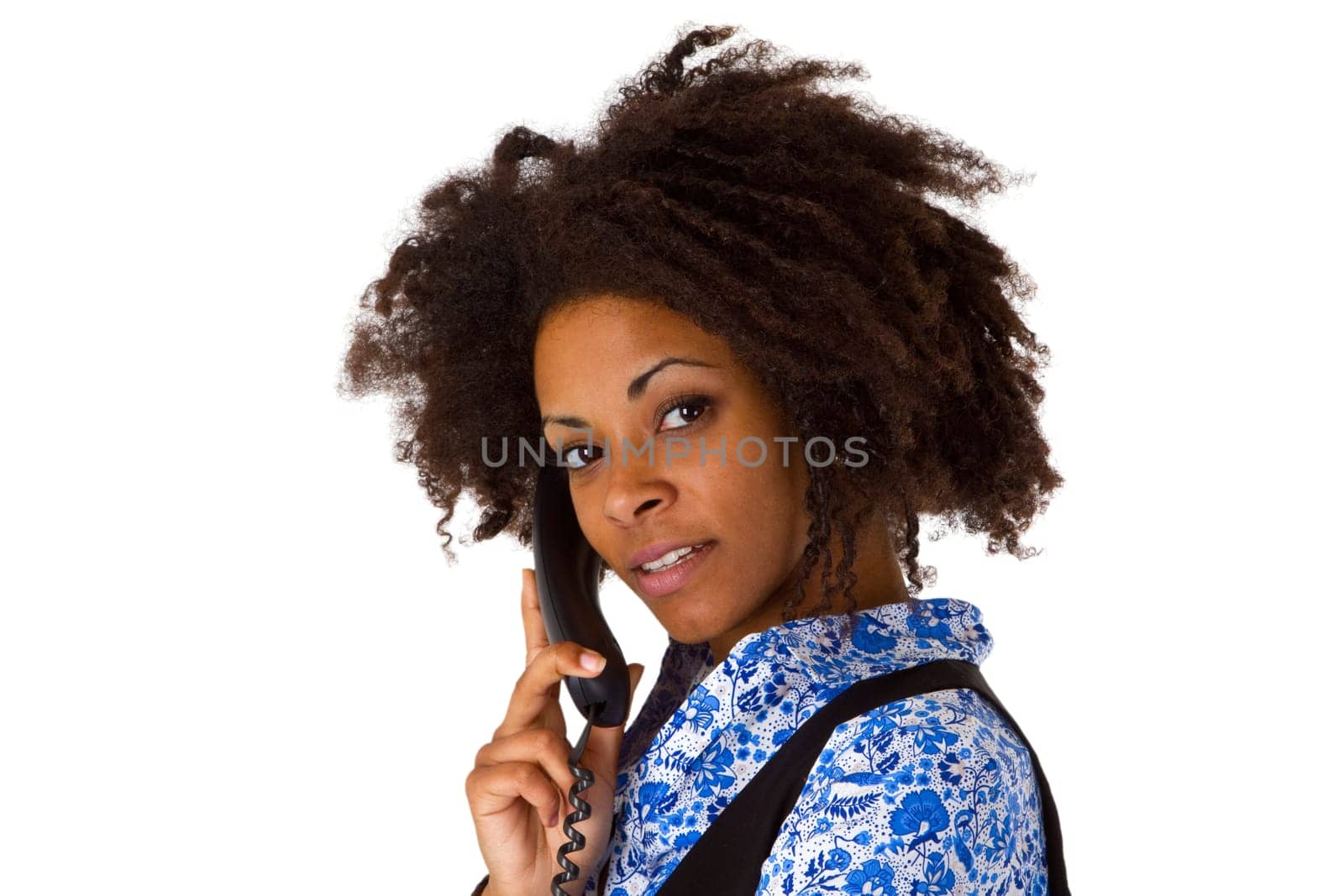 Successful African-American woman on the phone _ free on a white background