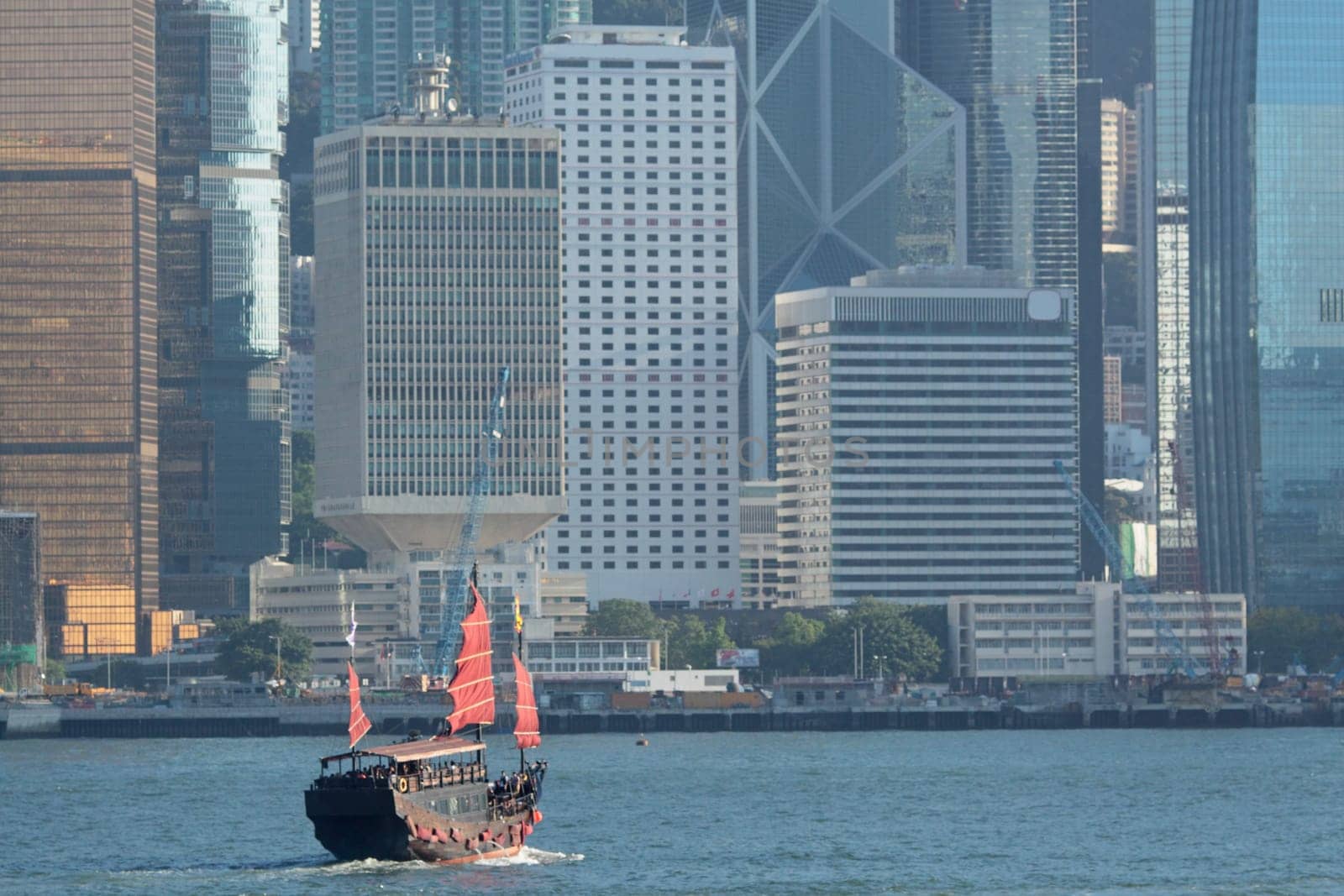 Junk boat in Hong Kong at day