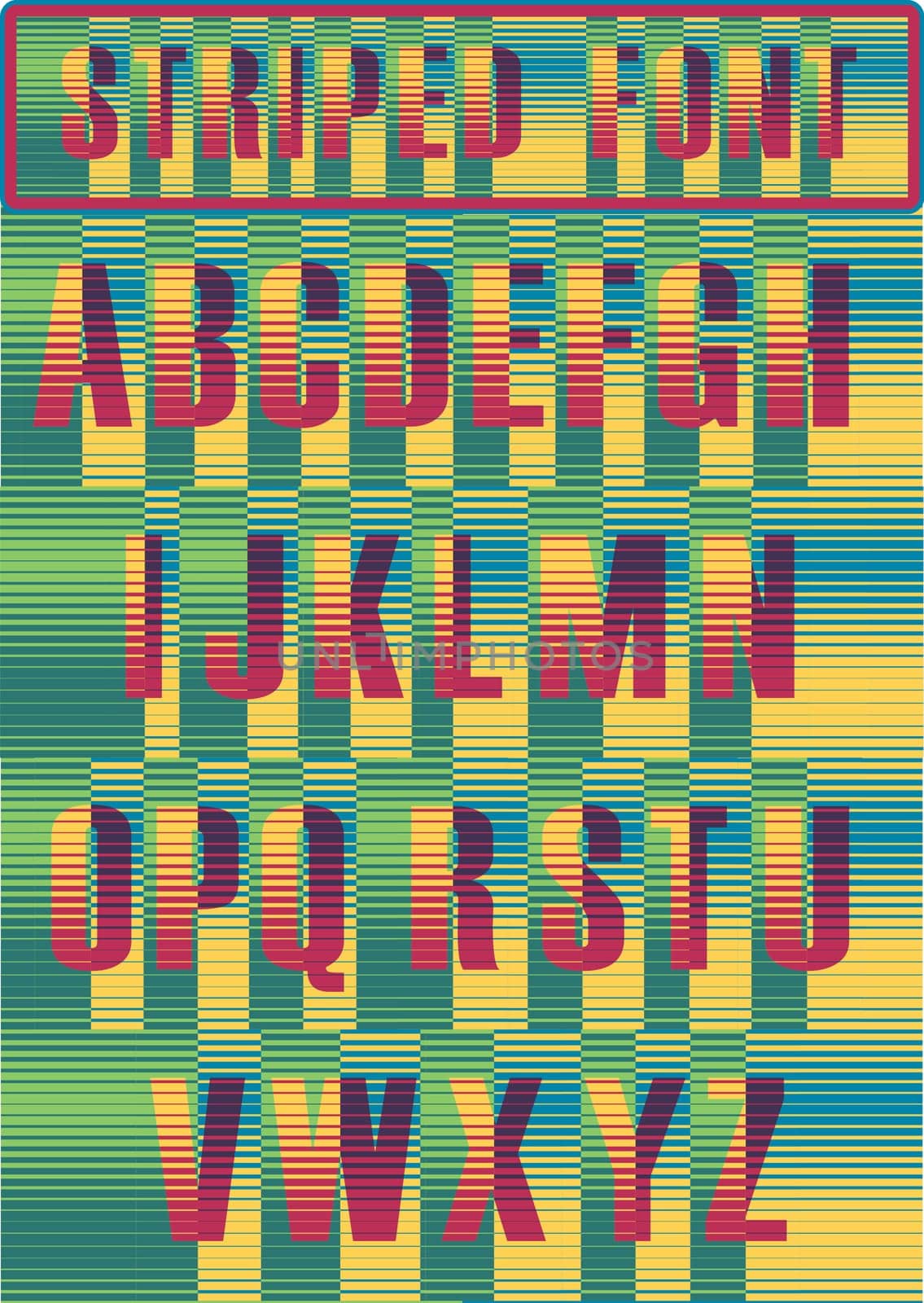 Striped artistic alphabet. illustration