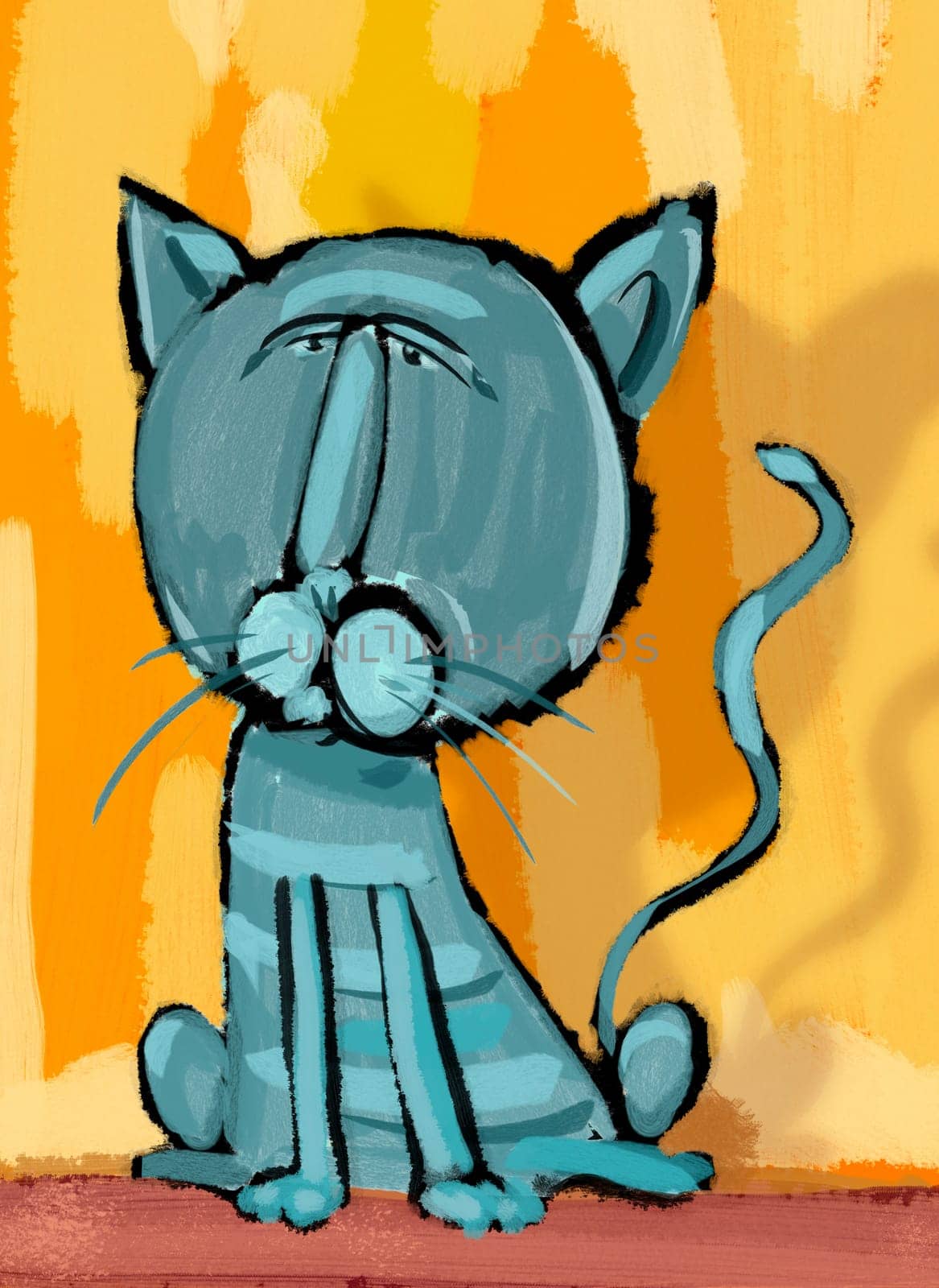 Digital Painting Illustration of Cat Animal Character