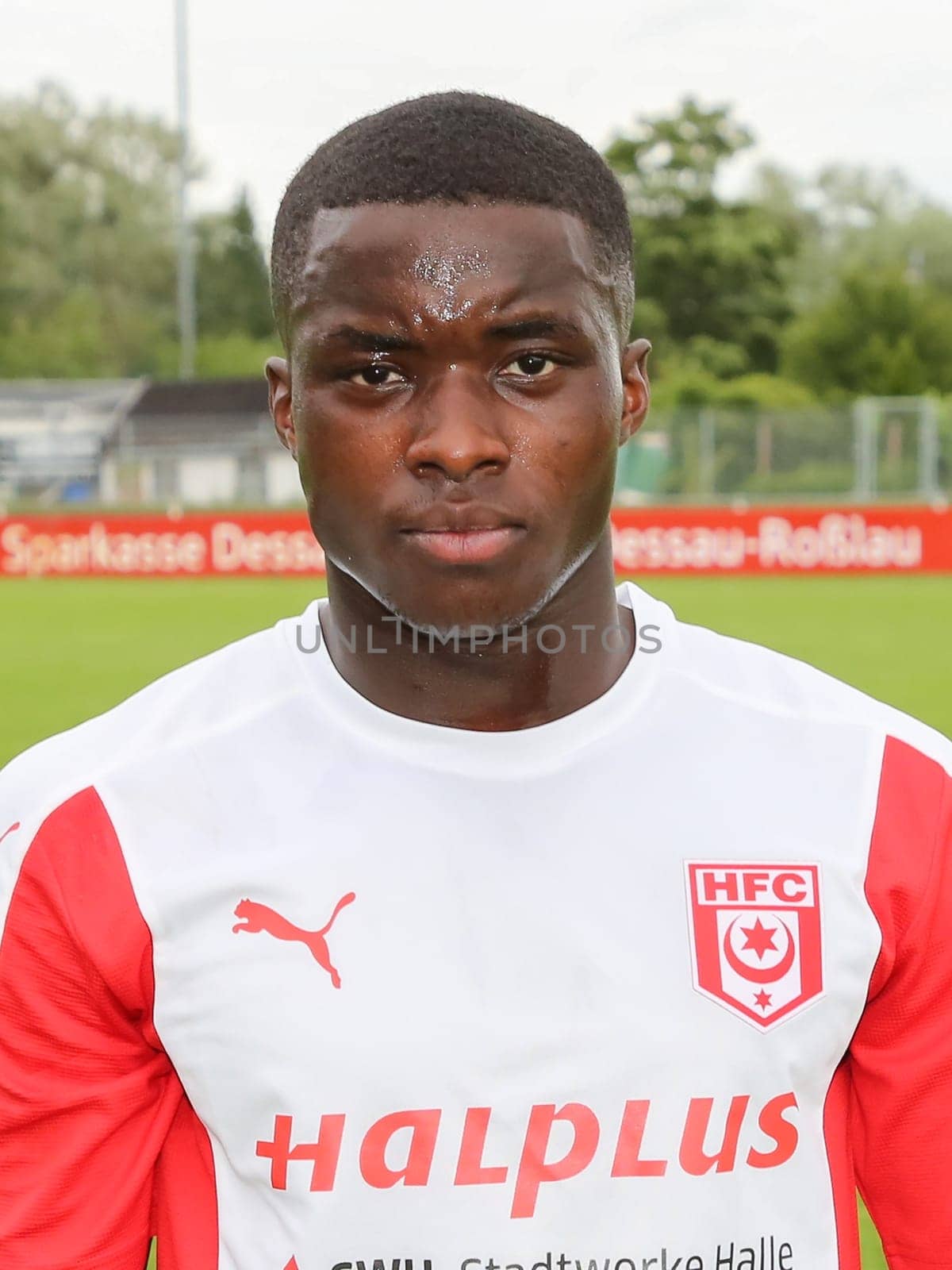 Braydon Manu (Hallescher FC ) at the test match Hallescher FC against Berliner AK on 30.06.2017 in Dessau