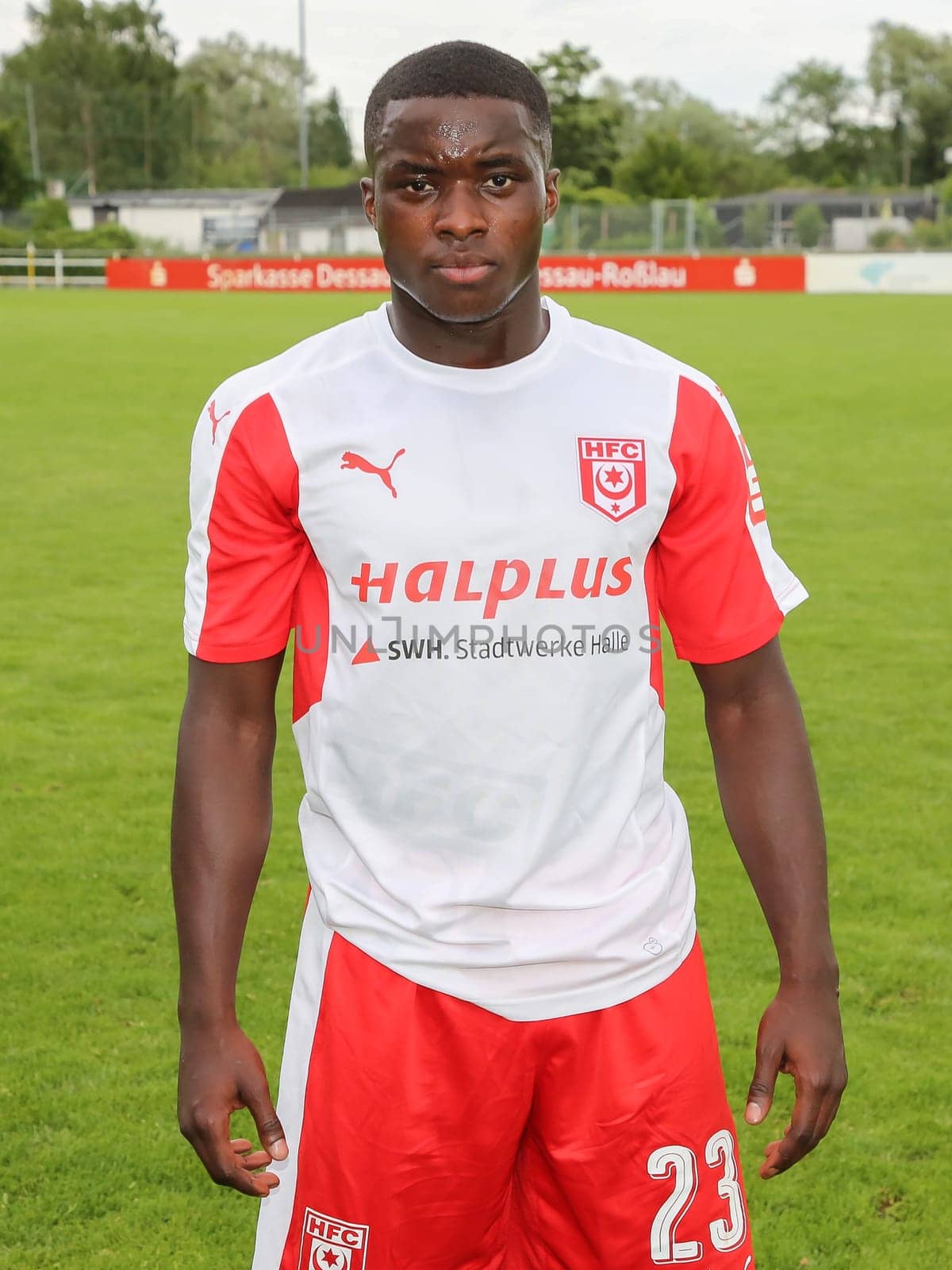 Braydon Manu (Hallescher FC ) at the test match Hallescher FC against Berliner AK on 30.06.2017 in Dessau