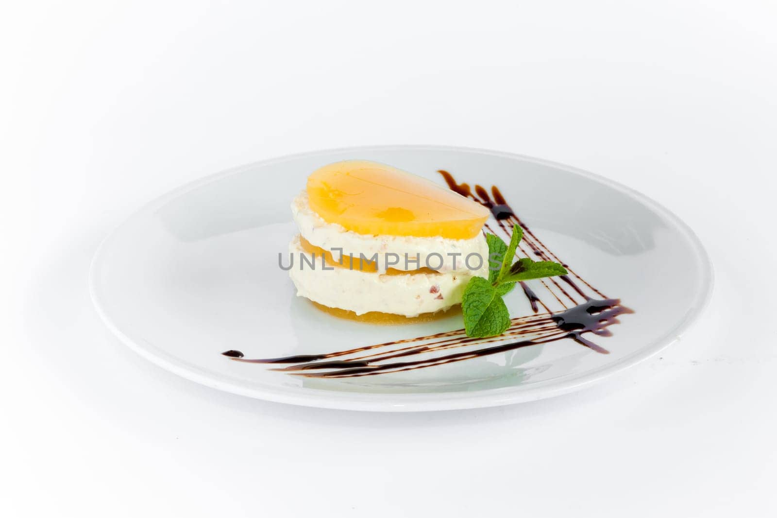 The dessert or cake on a white plate background.