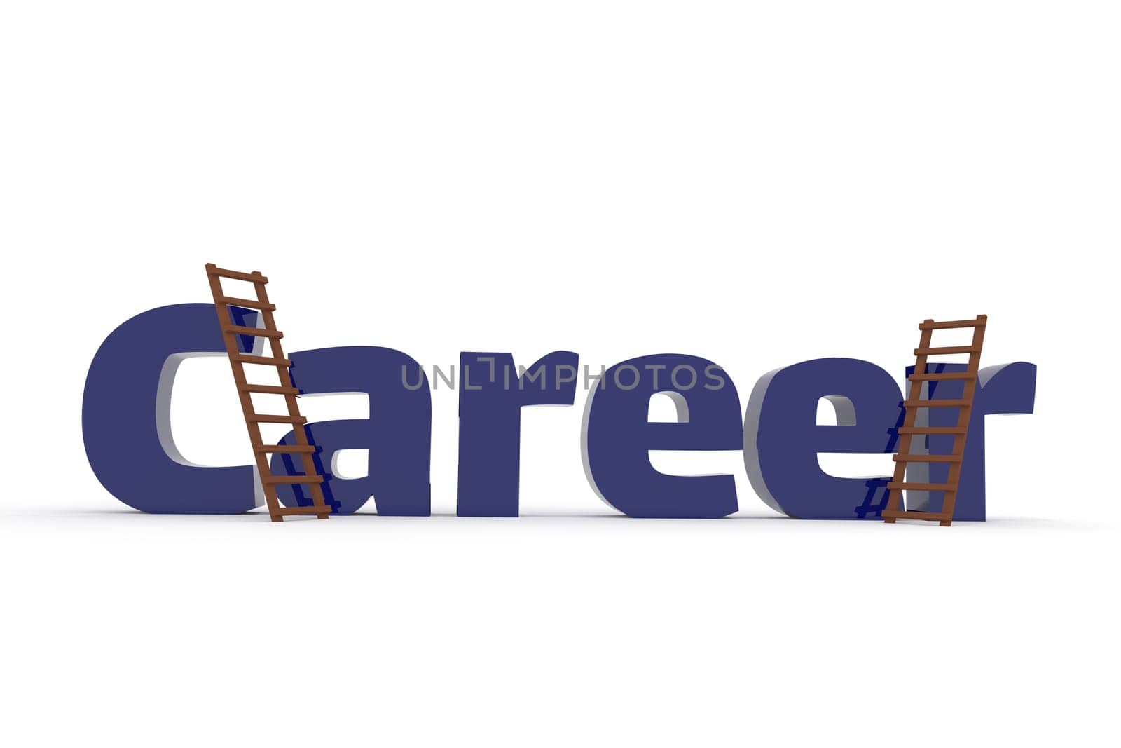 The word career with two ladders on a white background, business concept image, 3d rendering