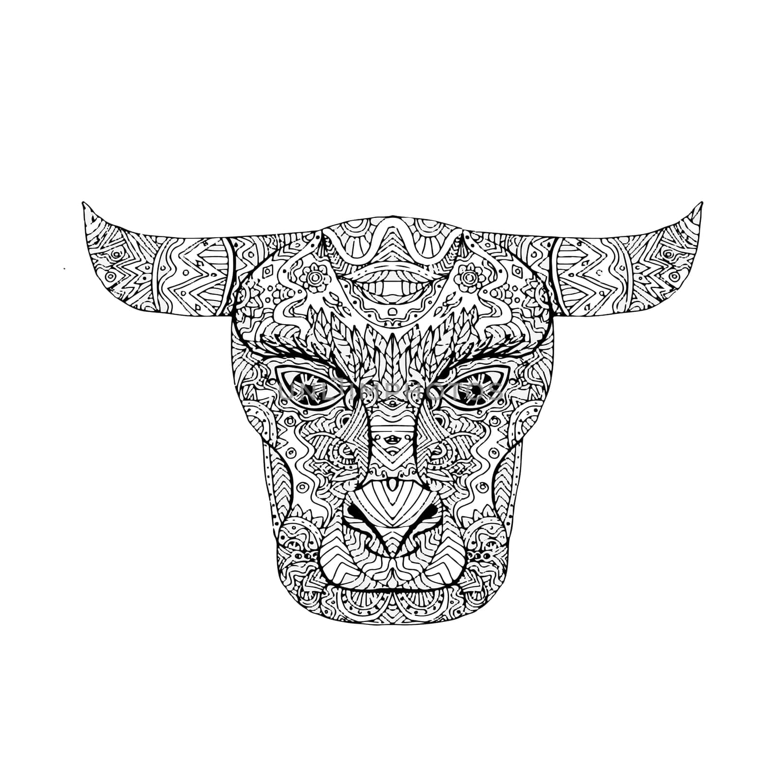 Illustration of a Taurus Bull Head Mandala done in drawing sketch style.