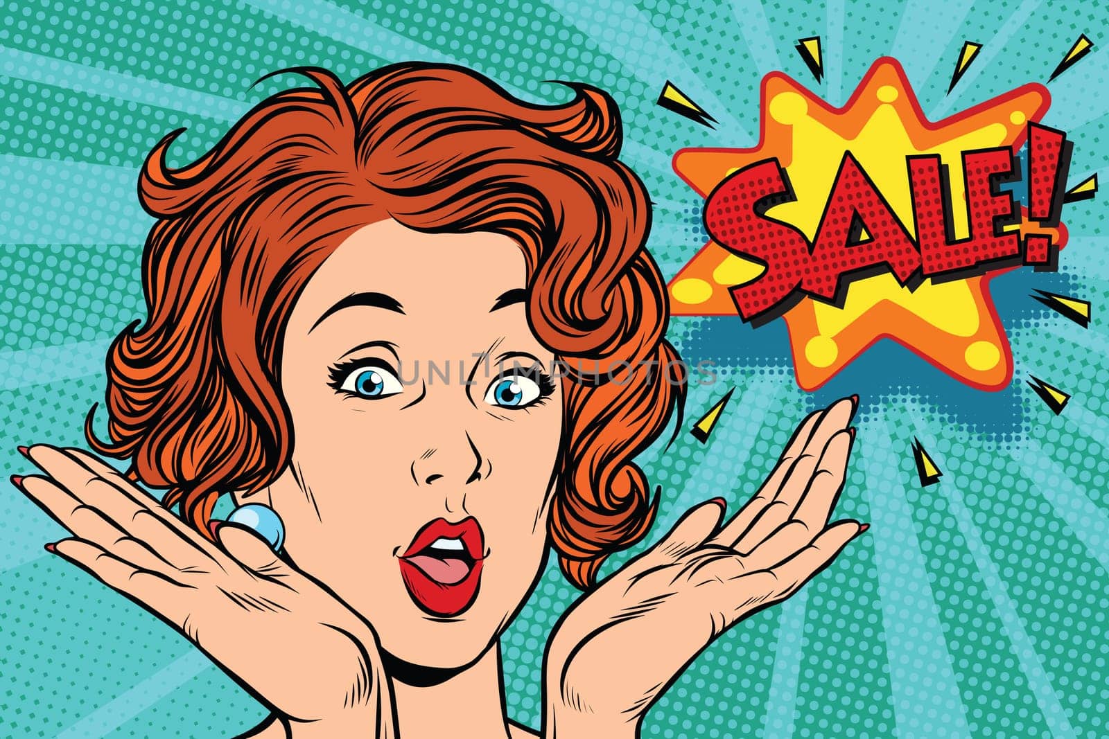 sale Pop art woman. retro vector illustration