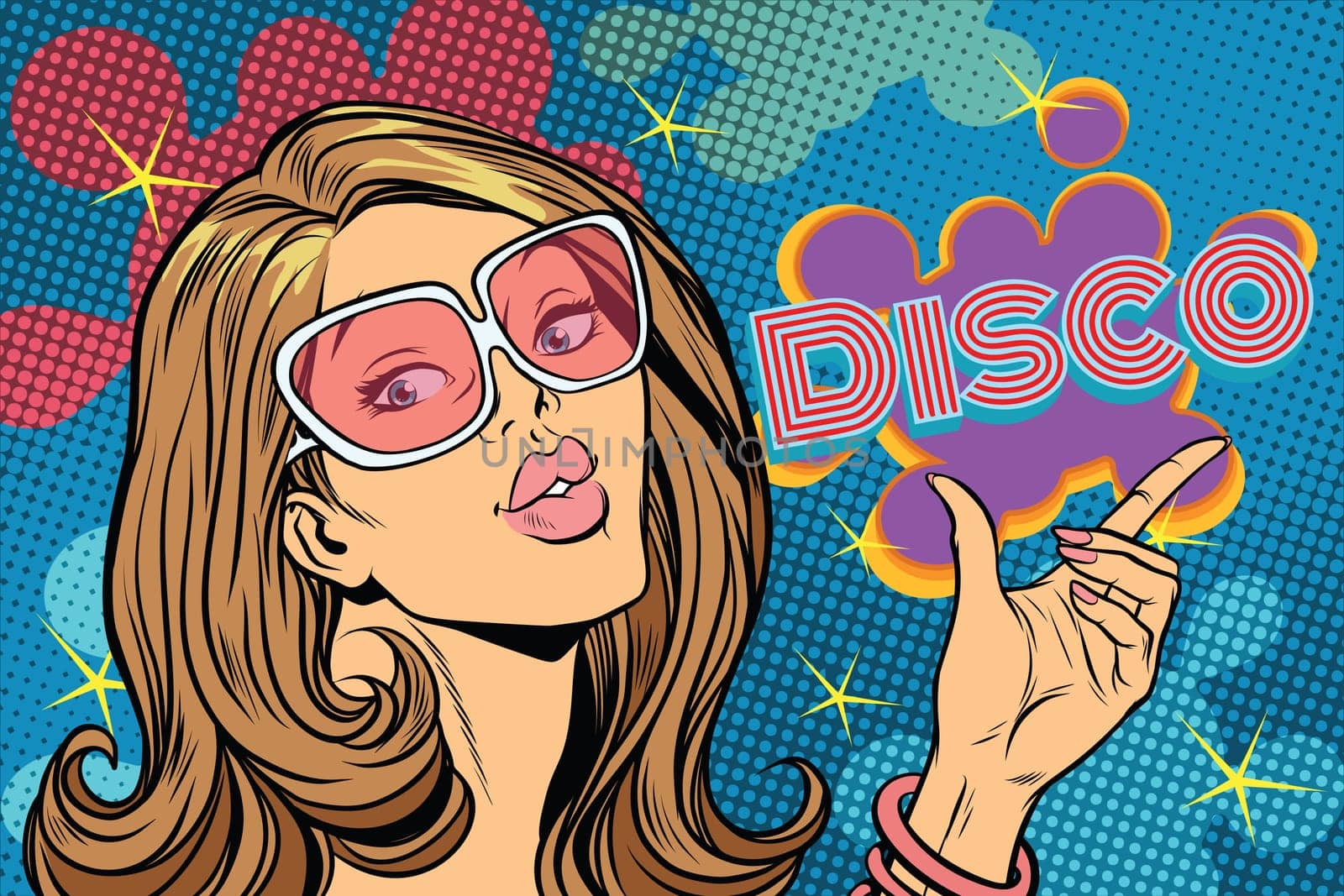 Beautiful woman disco. Pop art retro comic book vector illustration