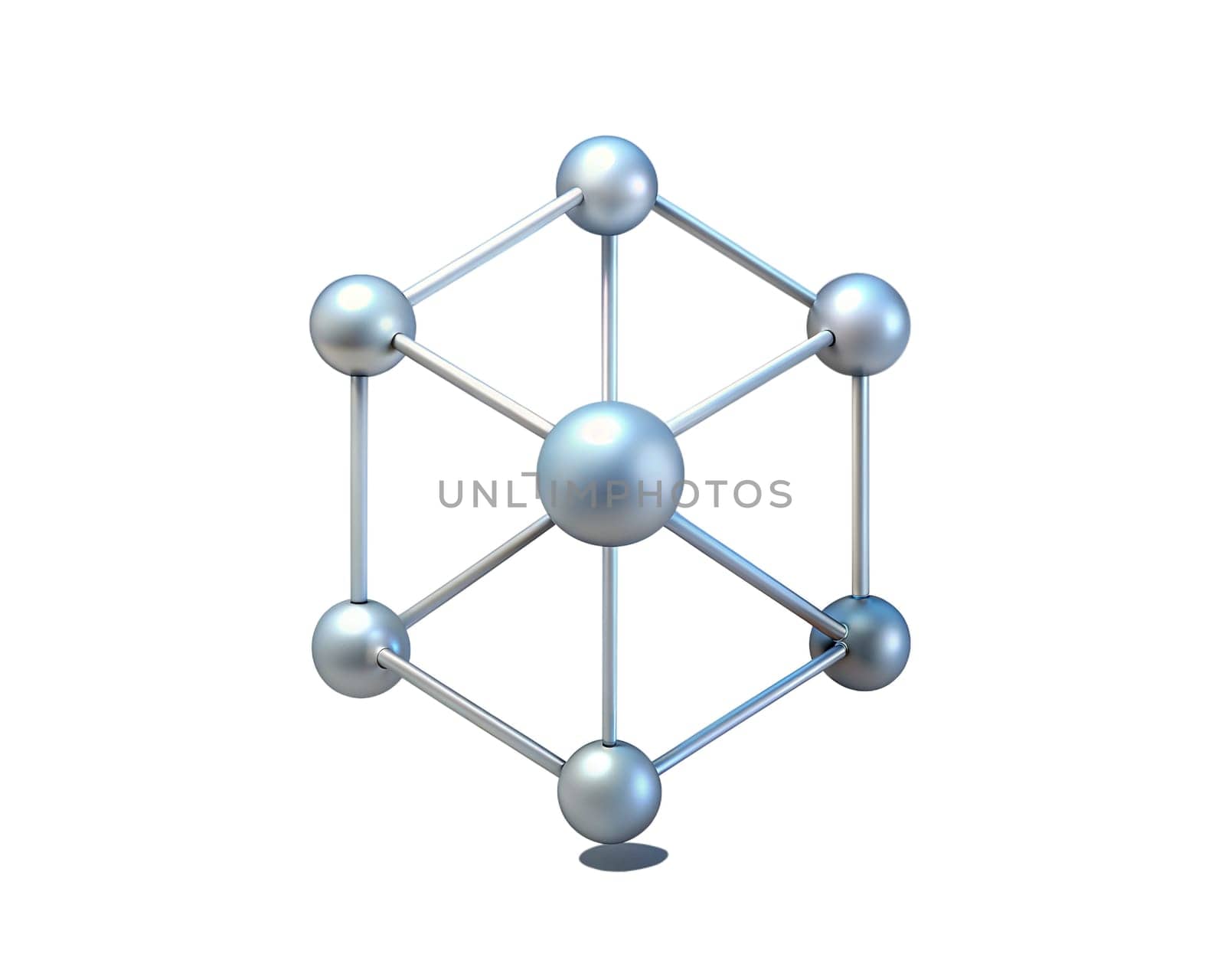 A holographic 3D icon representing a network structure with interconnected spheres, isolated on white background, perfect for technology, connectivity, and digital innovation concepts.