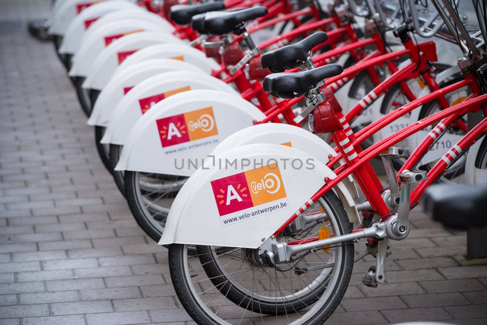 ANTWERP, BELGIUM - OCTOBER 2, 2016: With 1000 bicycles and 80 stations, Velo is among the largest bike sharing systems worldwide.