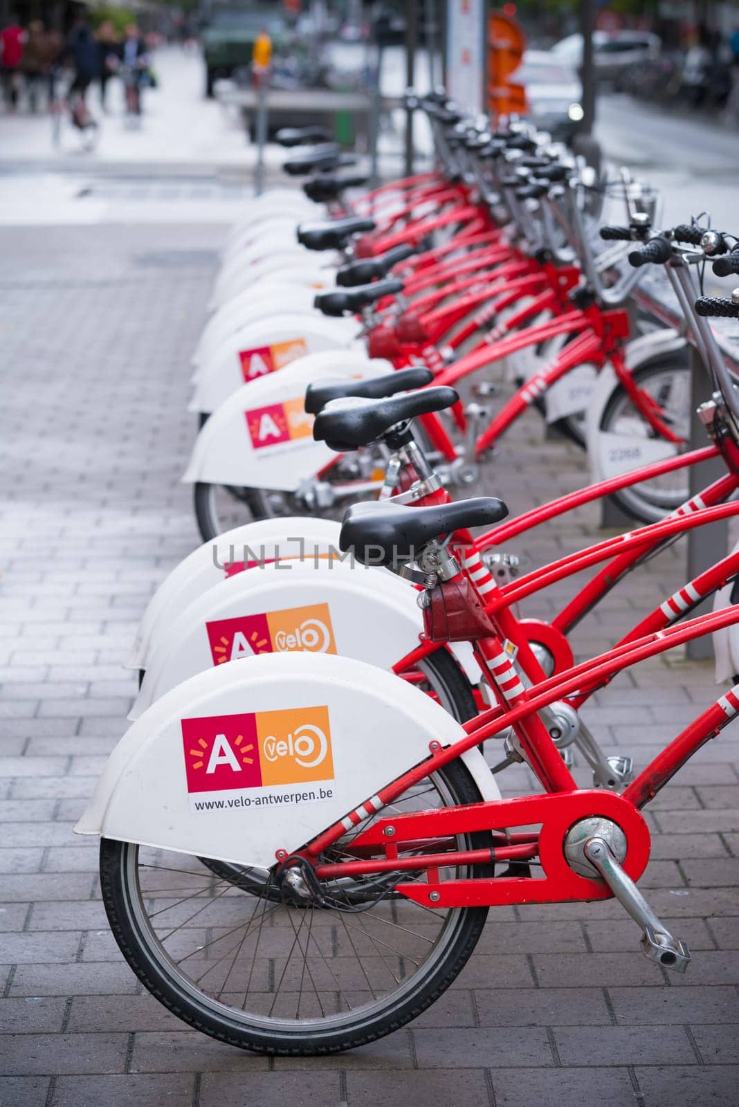 ANTWERP, BELGIUM - OCTOBER 2, 2016: With 1000 bicycles and 80 stations, Velo is among the largest bike sharing systems worldwide.