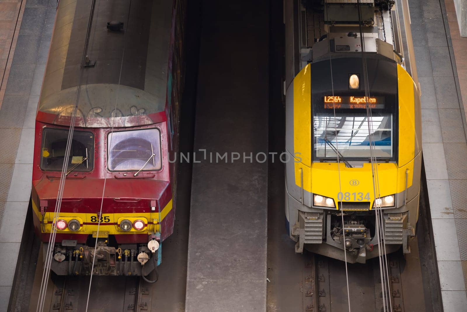 ANTWERP, BELGIUM - OCTOBER 2, 2016: Two trains ready for departure at antwerp central station