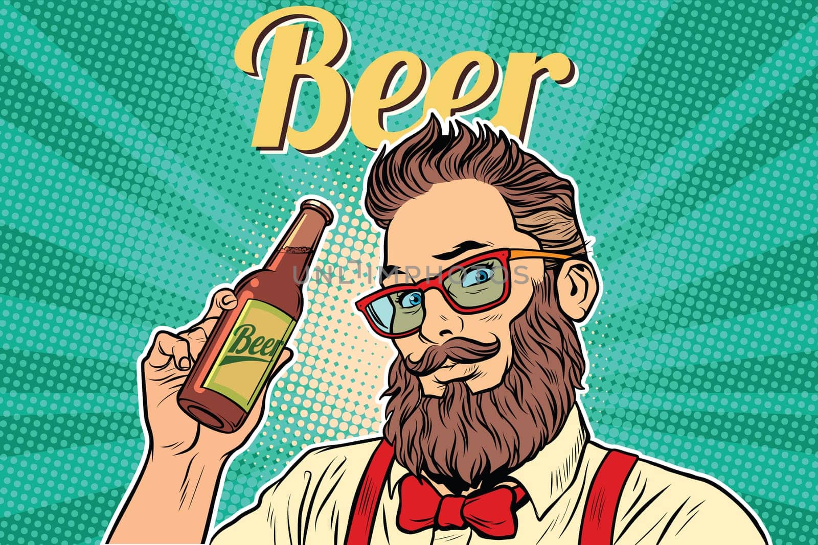 bearded hipster beer. Pop art retro vector illustration