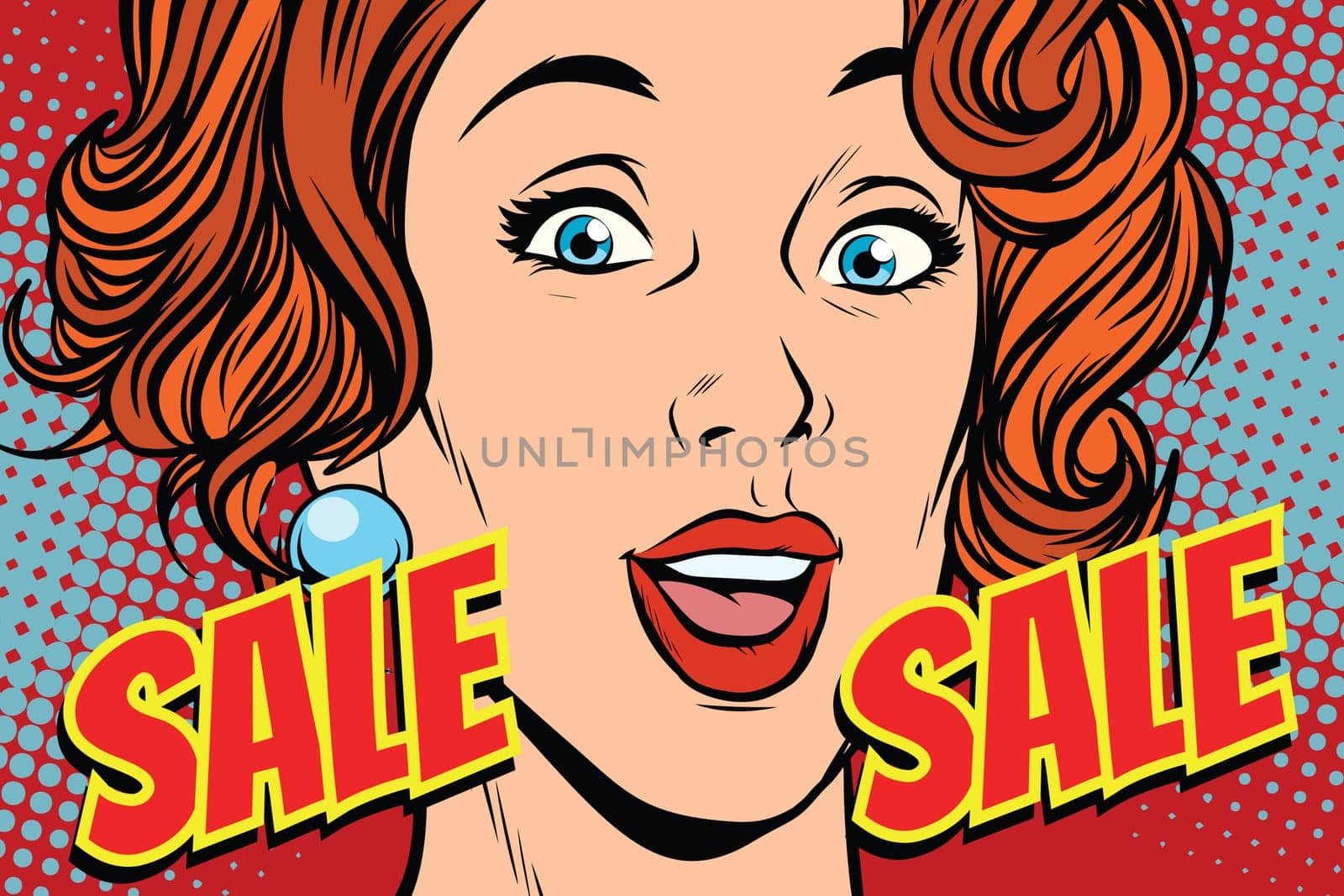 Sale comic text pop art woman. retro vector illustration