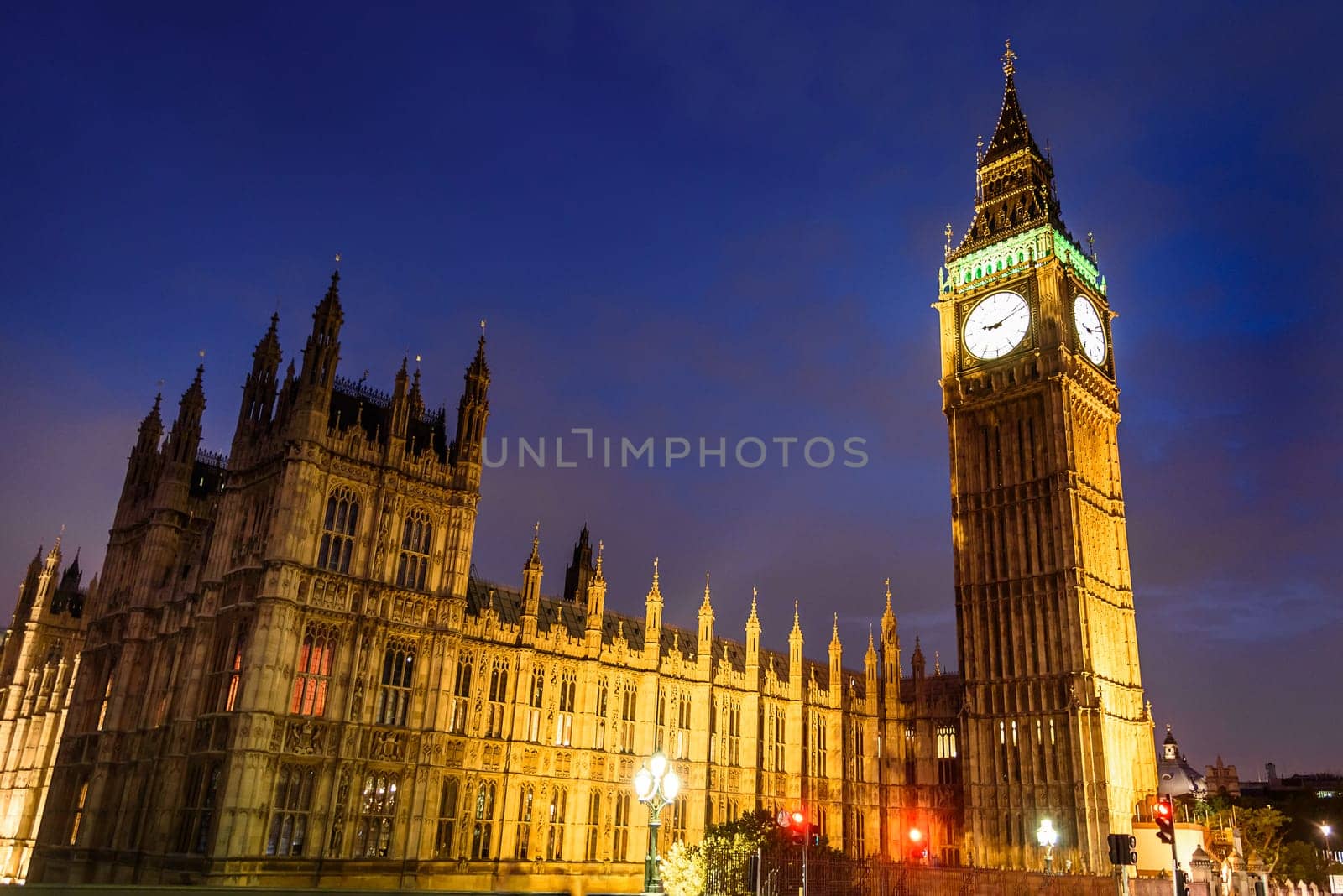 Big Ben Clock Tower and House of Parliament in the night, London, England, UK, selective focus