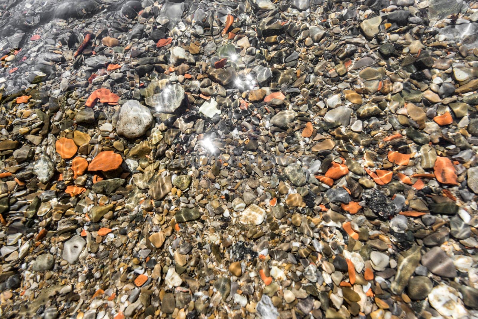 Underwater pebbles in the sunshine
