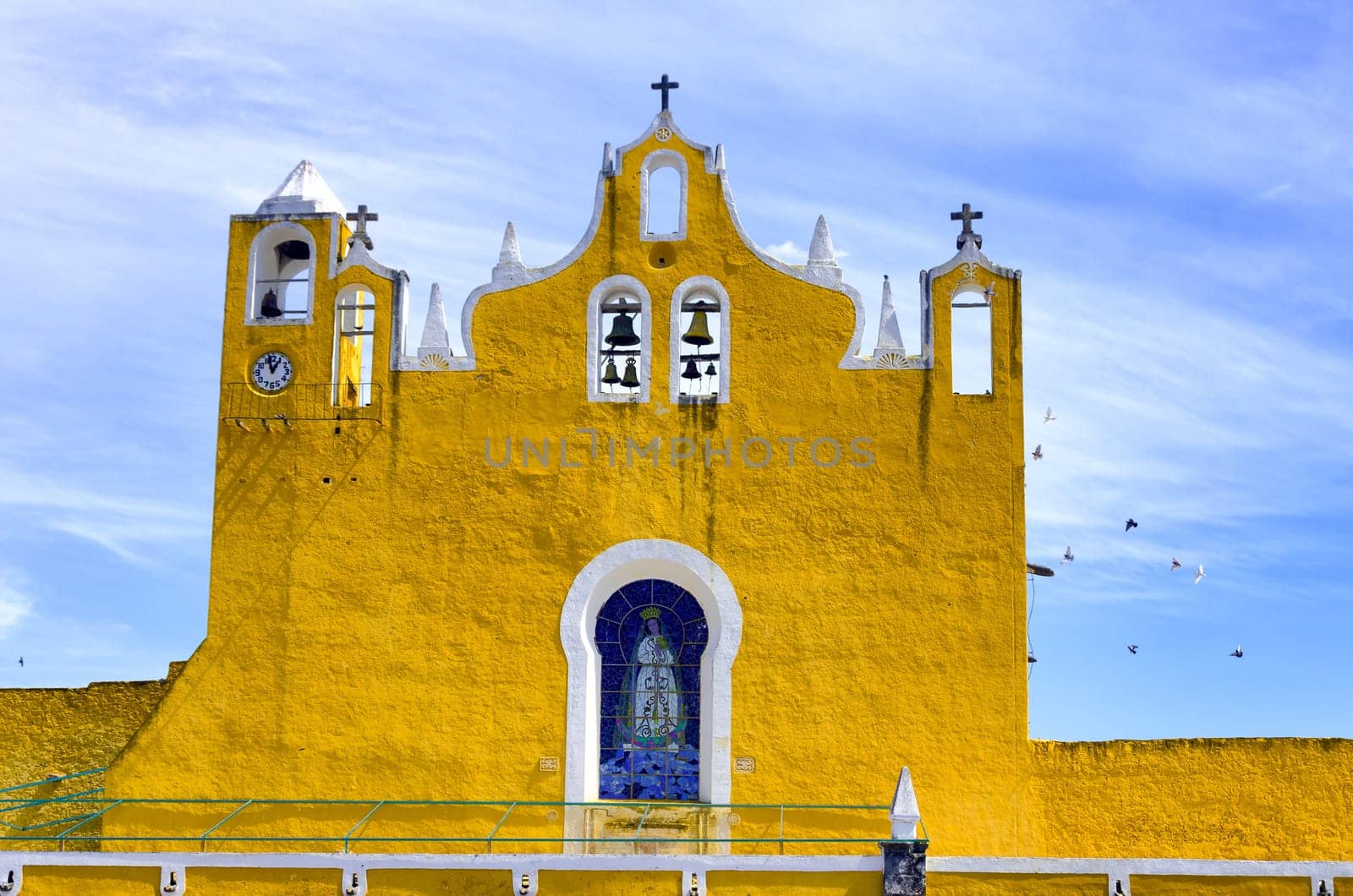 View of the belfry of the cathedral in Izamal, Mexico