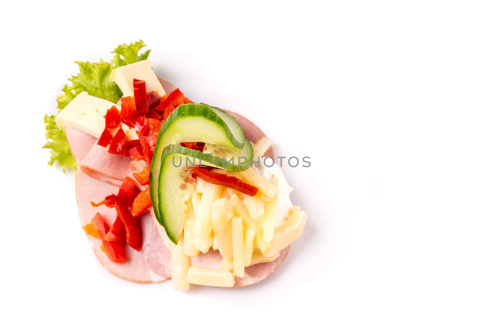 Danish specialties and national dishes, high-quality open sandwiches, isolated on white background