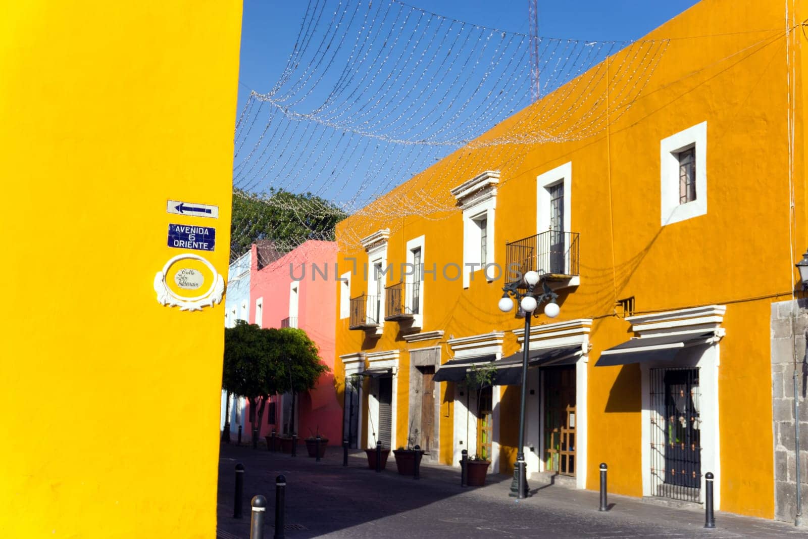 Colorful houses in street in the artists neighborhood in Puebla, Mexico