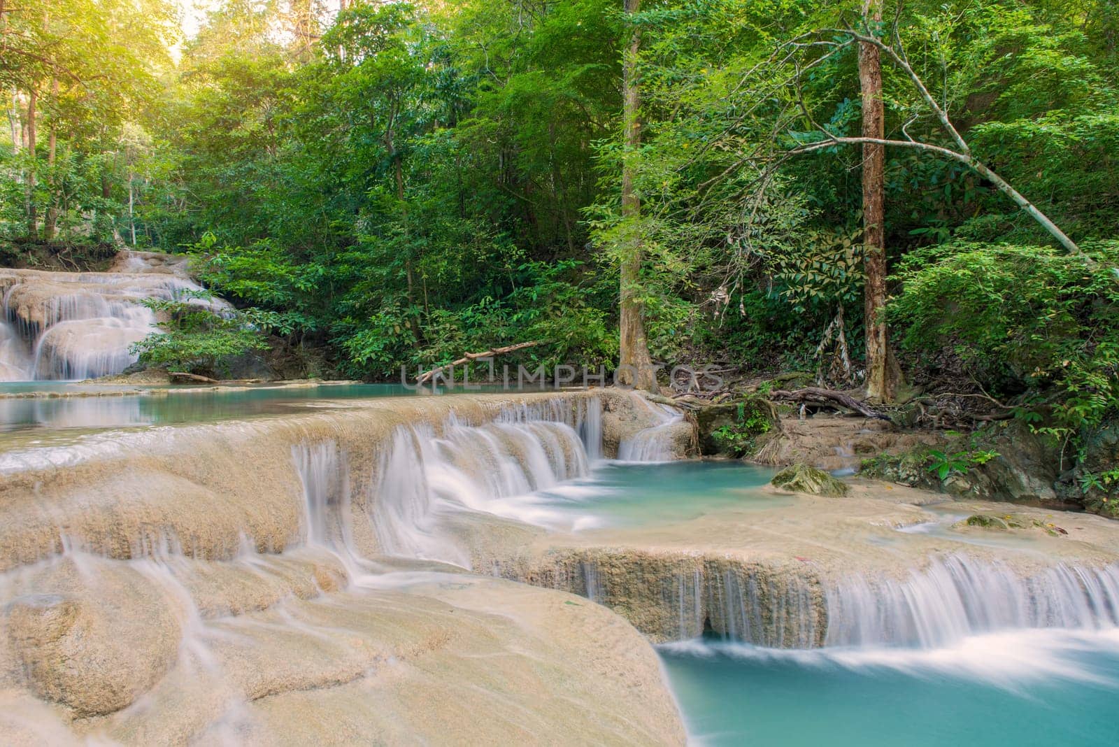 Waterfall in Deep forest at Erawan waterfall National Park
