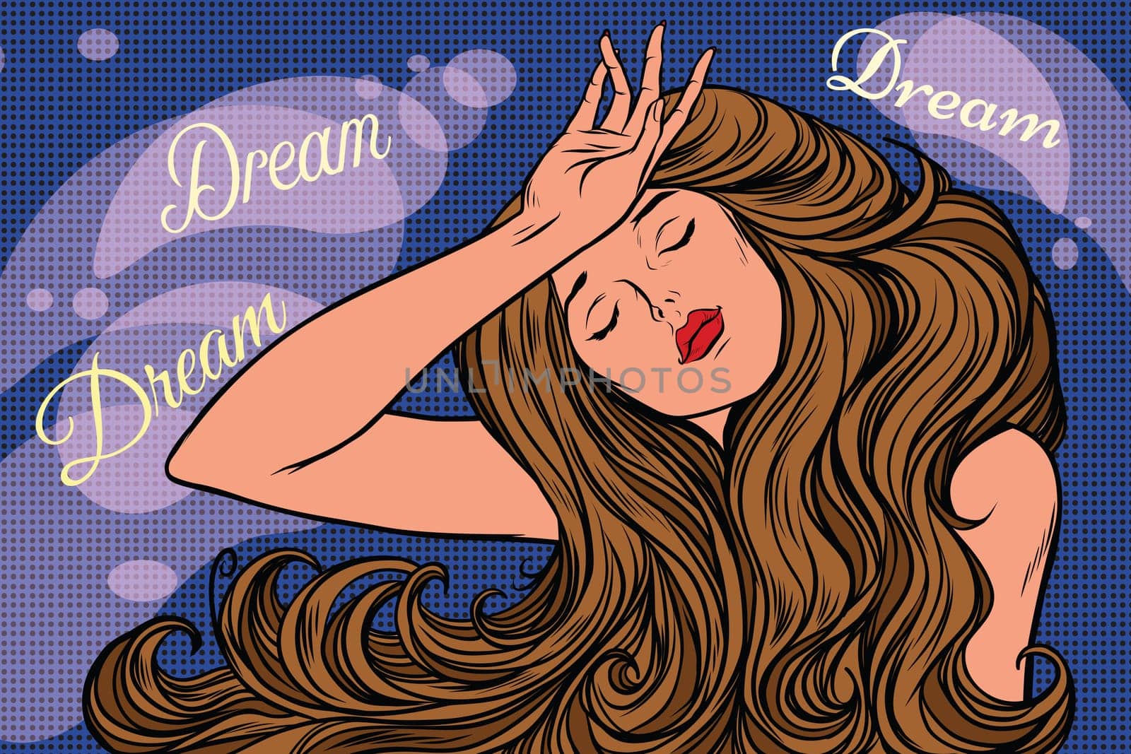 night dream of a beautiful woman. Pop art retro vector illustration