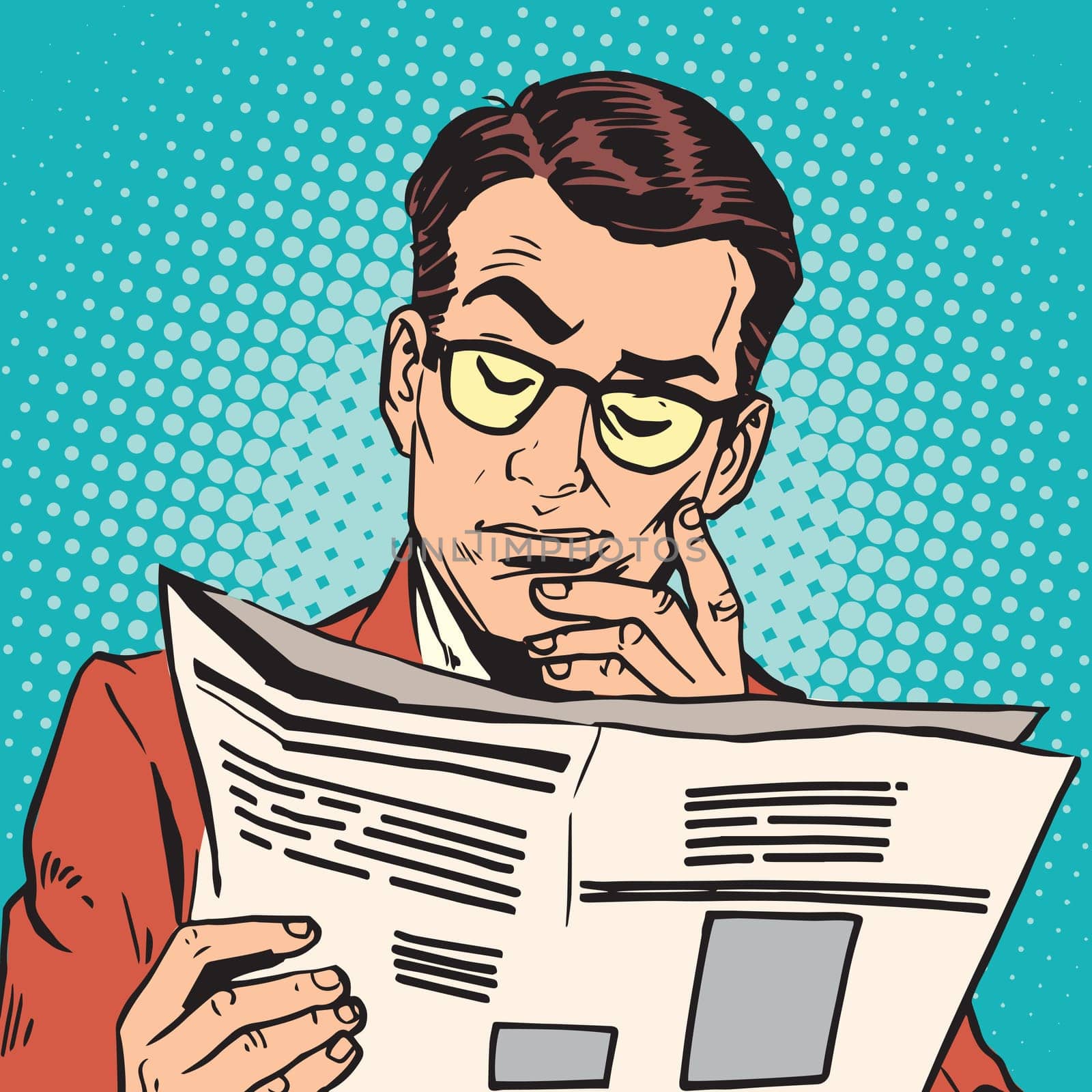 avatar portrait man reading a newspaper. Pop art retro vector illustration