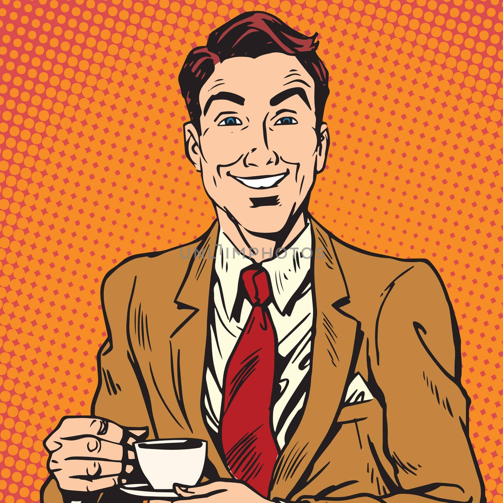 avatar portrait of man drinking coffee. Pop art retro vector illustration