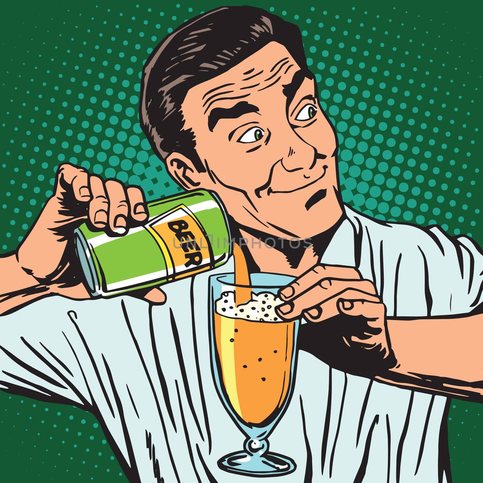 avatar portrait bartender pouring beer. Pop art retro vector illustration