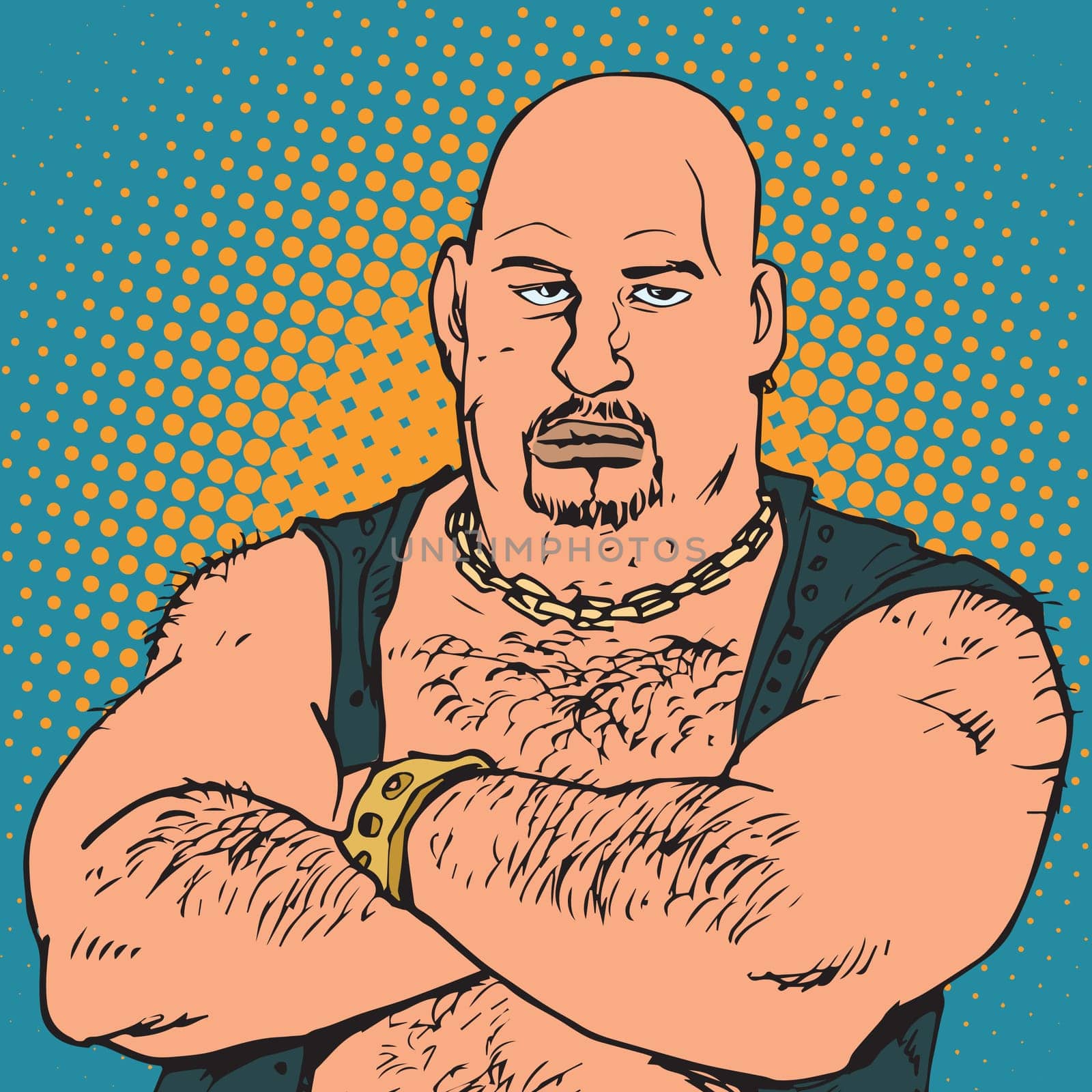 avatar portrait bald biker. Pop art retro vector illustration