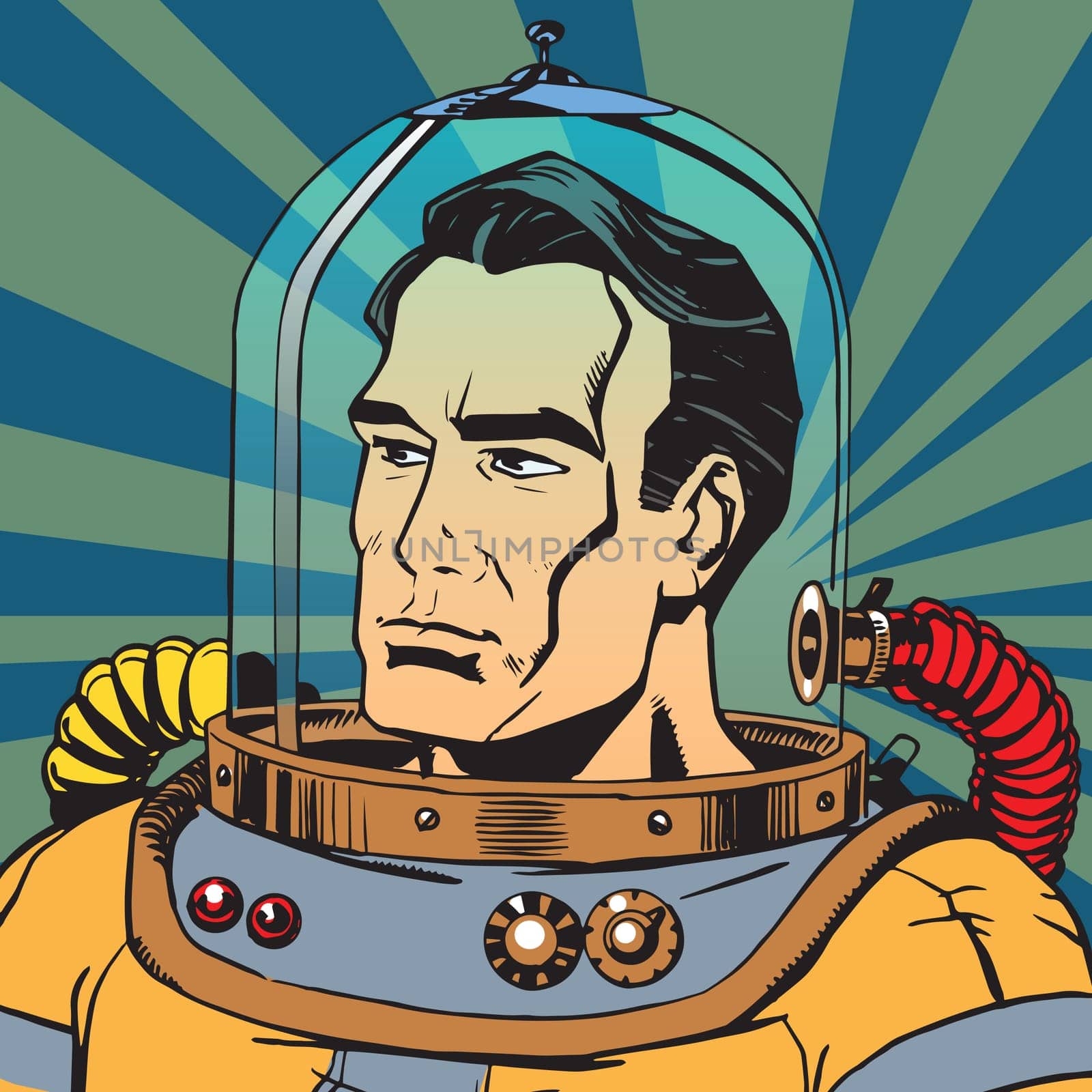 Avatar portrait of a retro astronaut man. astronaut spaceman. Pop art retro vector illustration