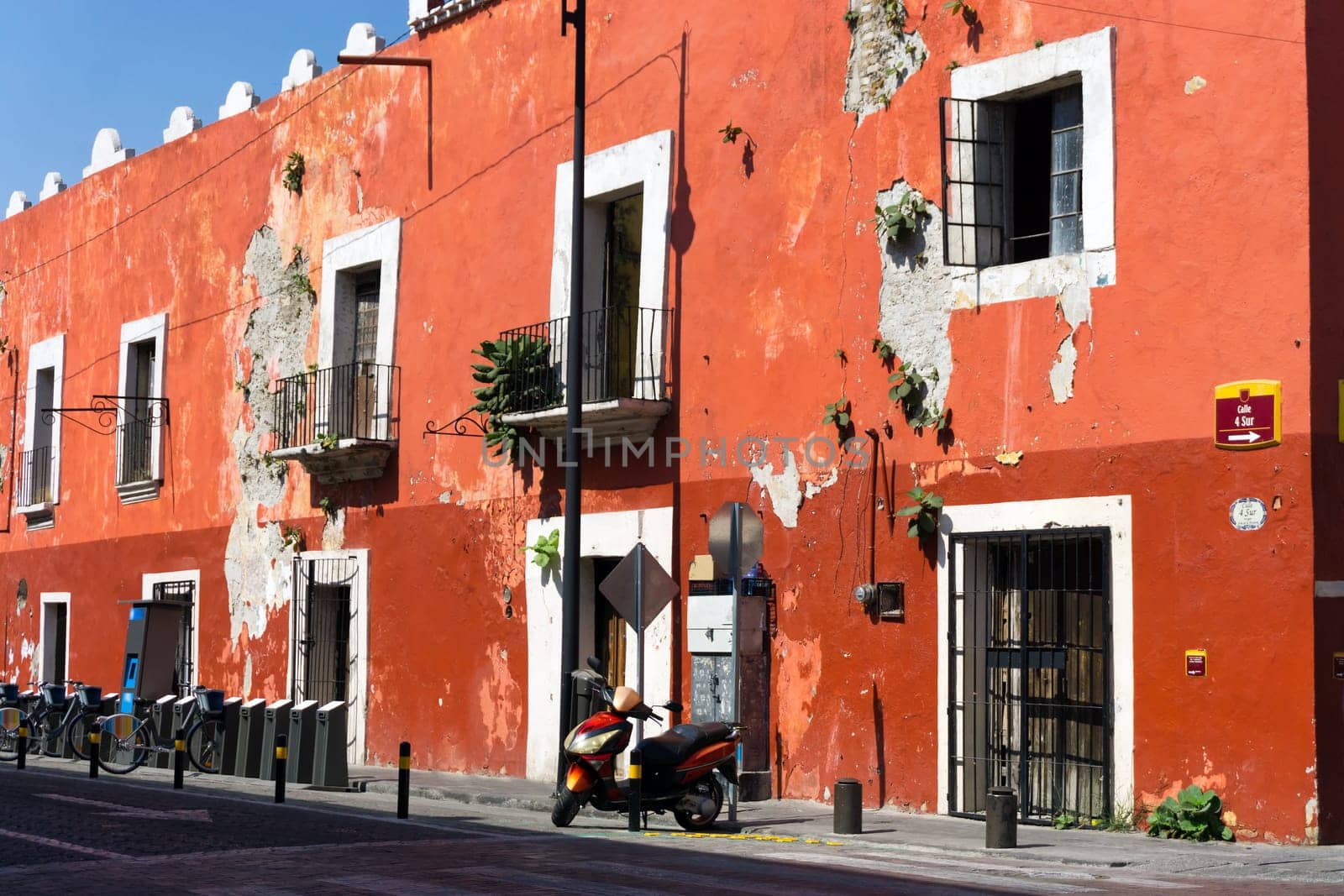 Red building in downtown Puebla, Mexico