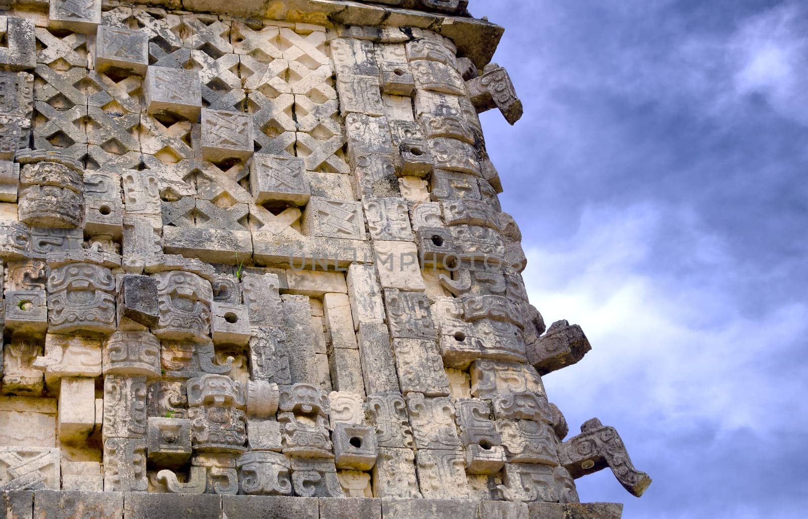 Closeup of part of governor's palace in Uxmal, Mexico