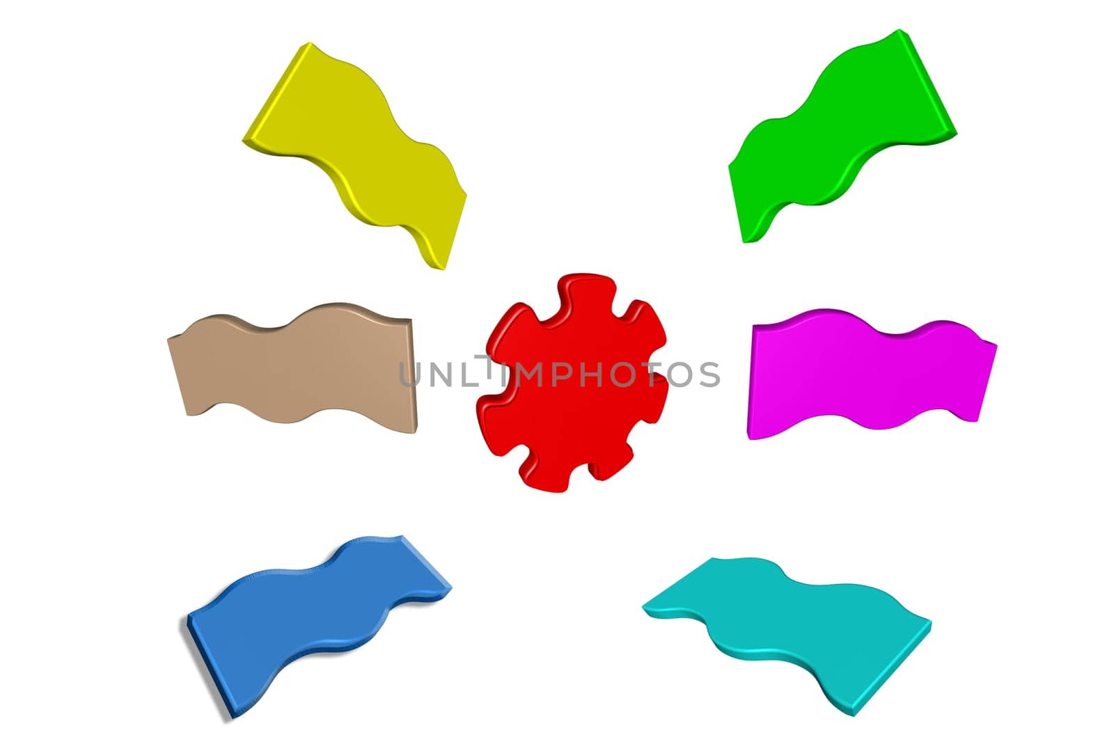 Various 3D signs in waveform. Concept network and connection..