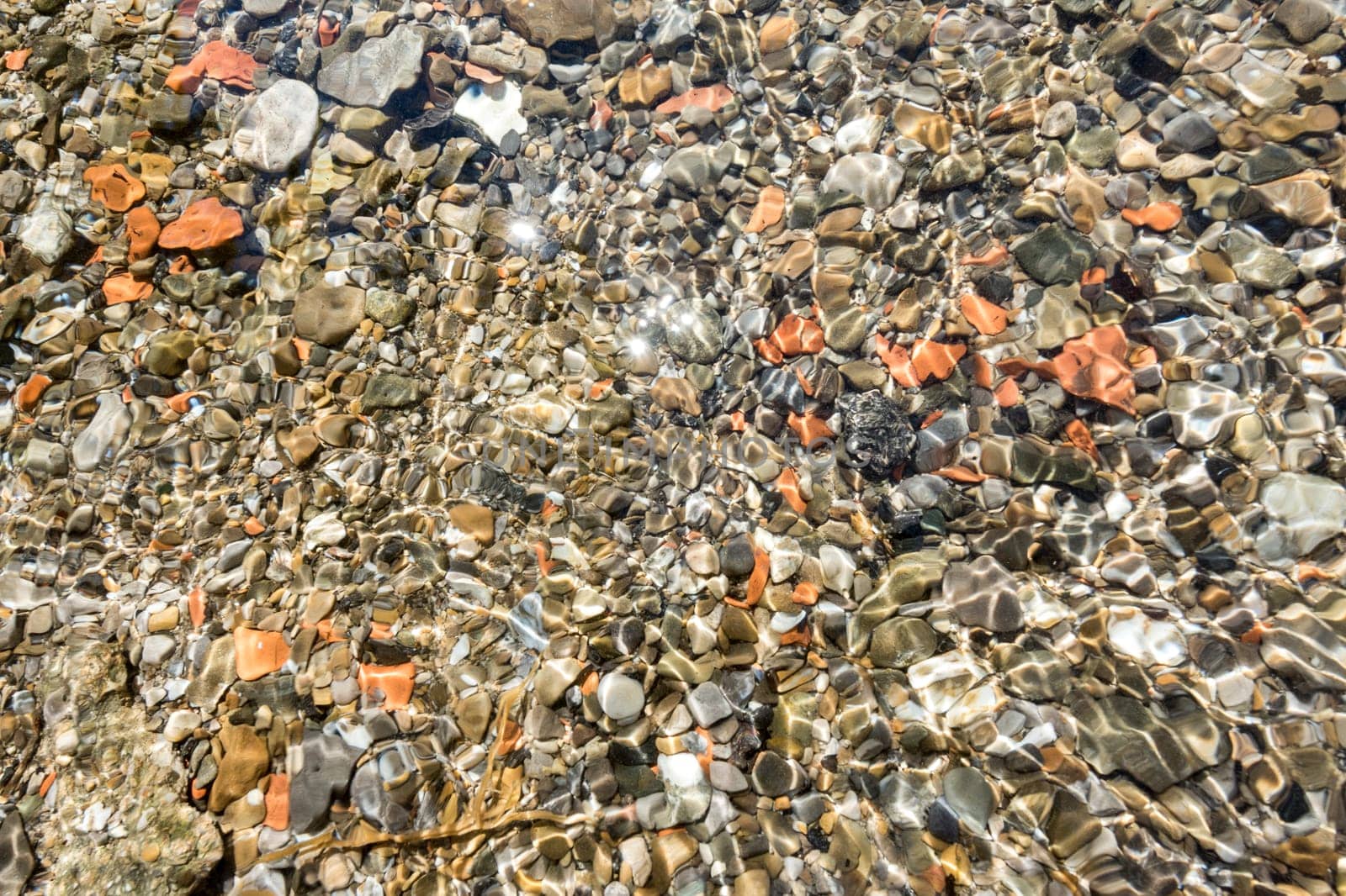 Underwater pebbles in the sunshine
