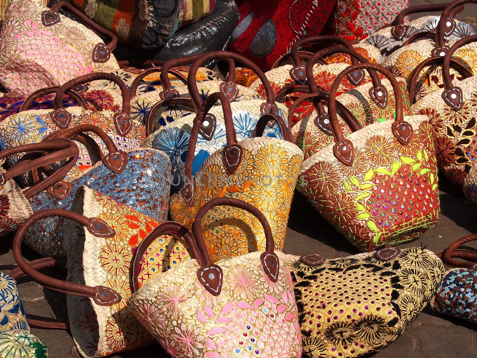hand made bags on the open market in marrakech ,Marocco