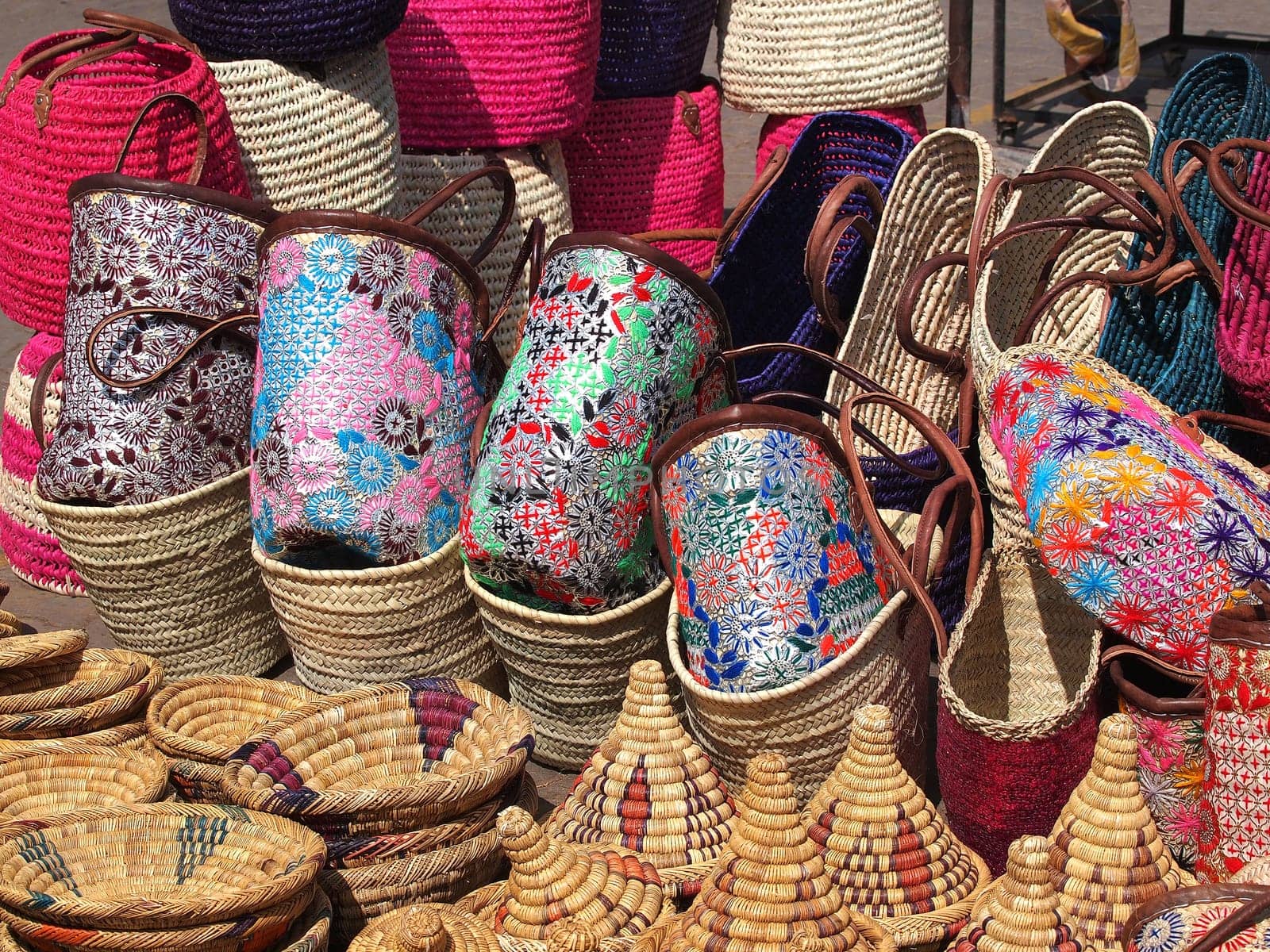 hand made bags and baskets on the open market in marrakech ,Marocco