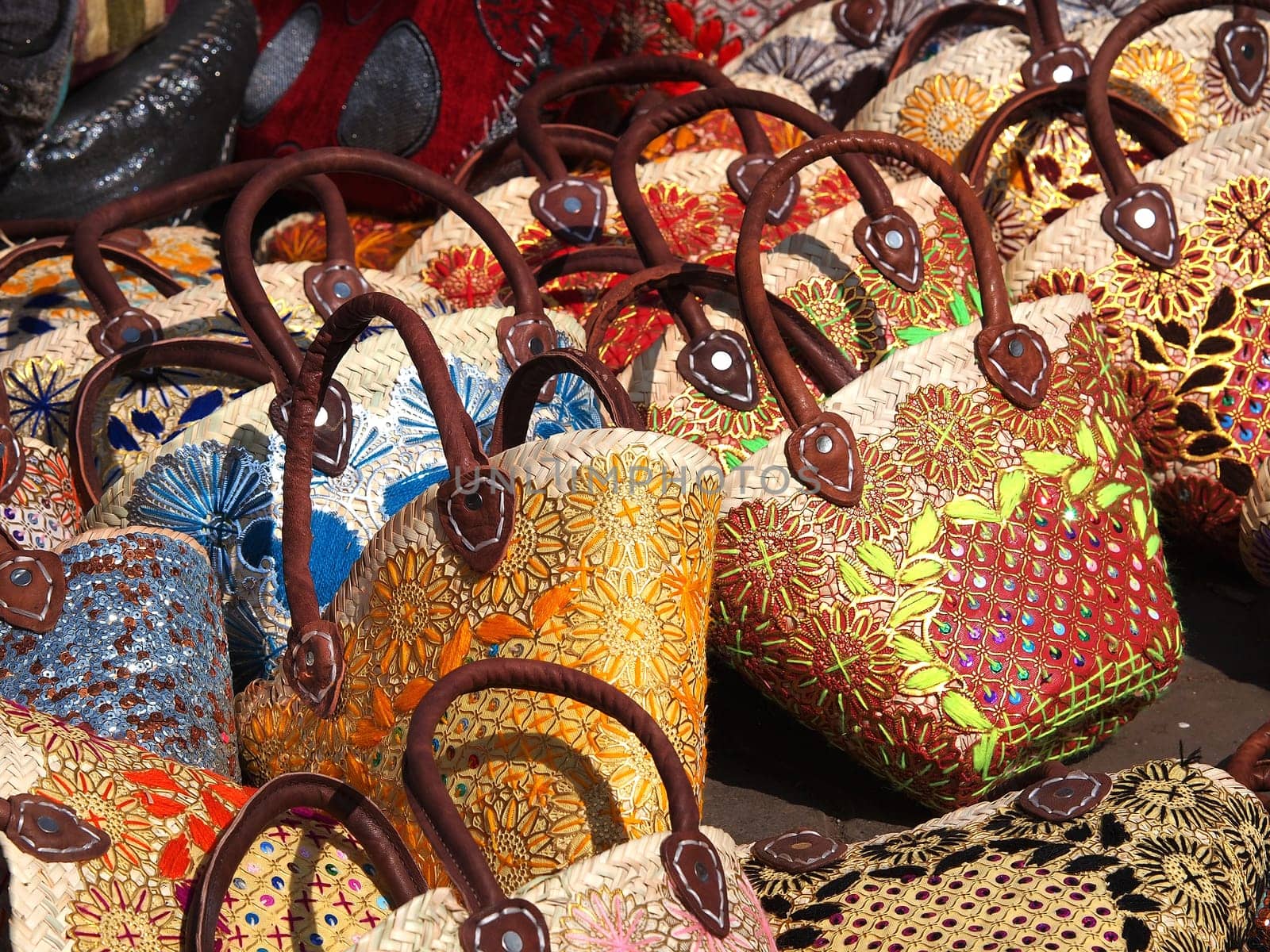 hand made bags on the open market in marrakech ,Marocco