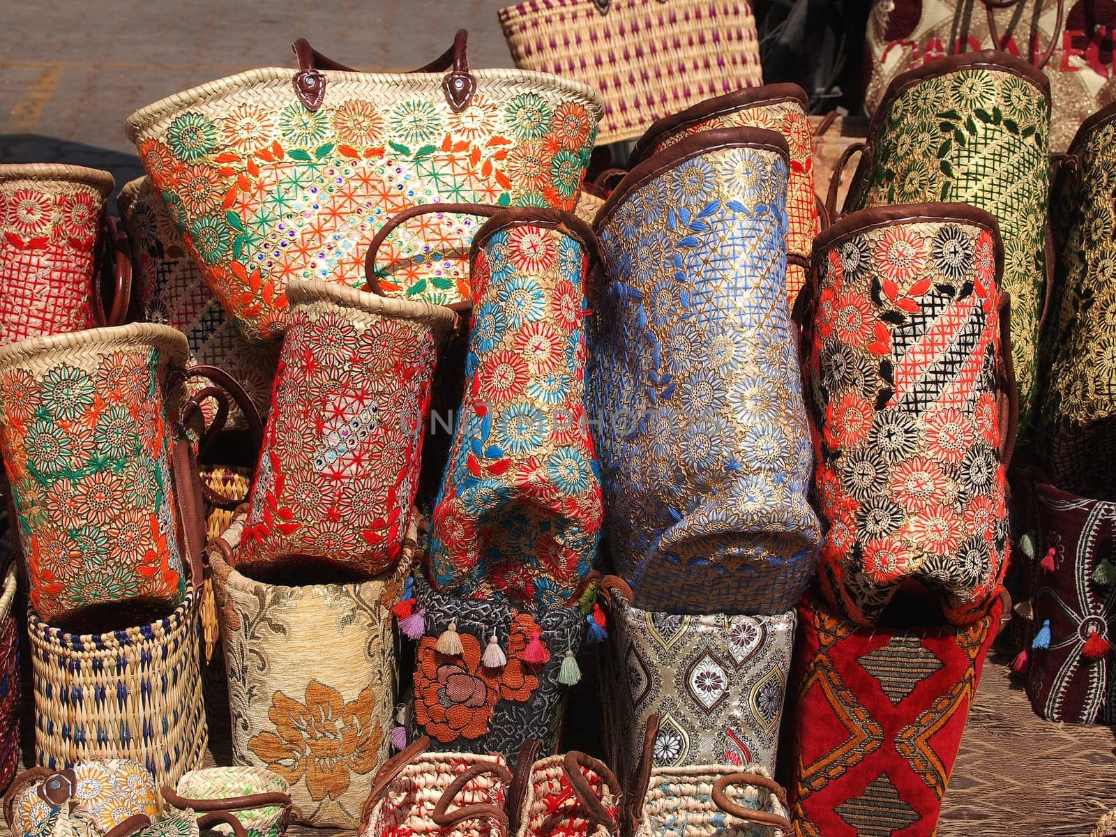 hand made bags on the open market in marrakech ,Marocco