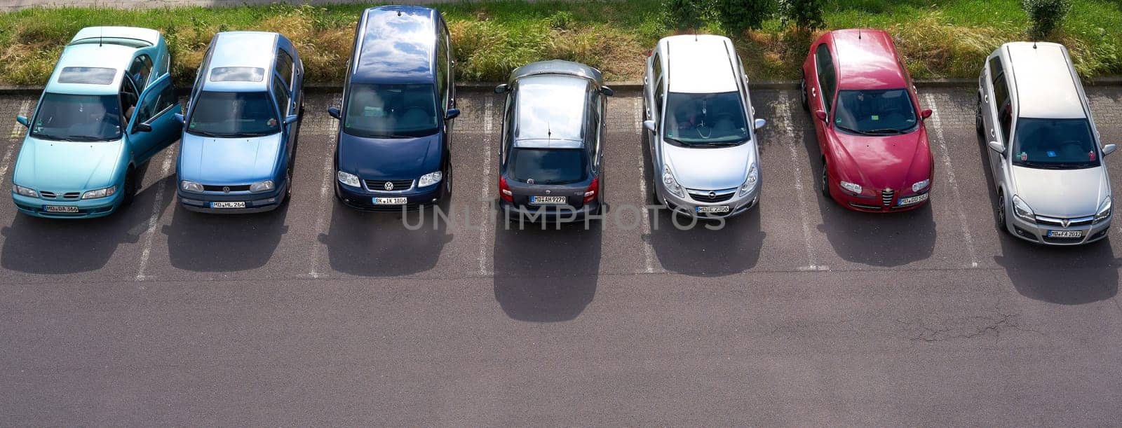 Cars in a parking lot in the city center of Magdeburg