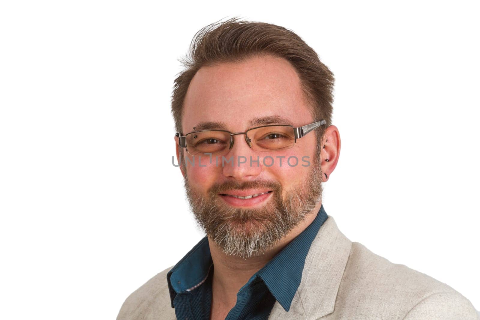 Attractive man with piercing with light background
