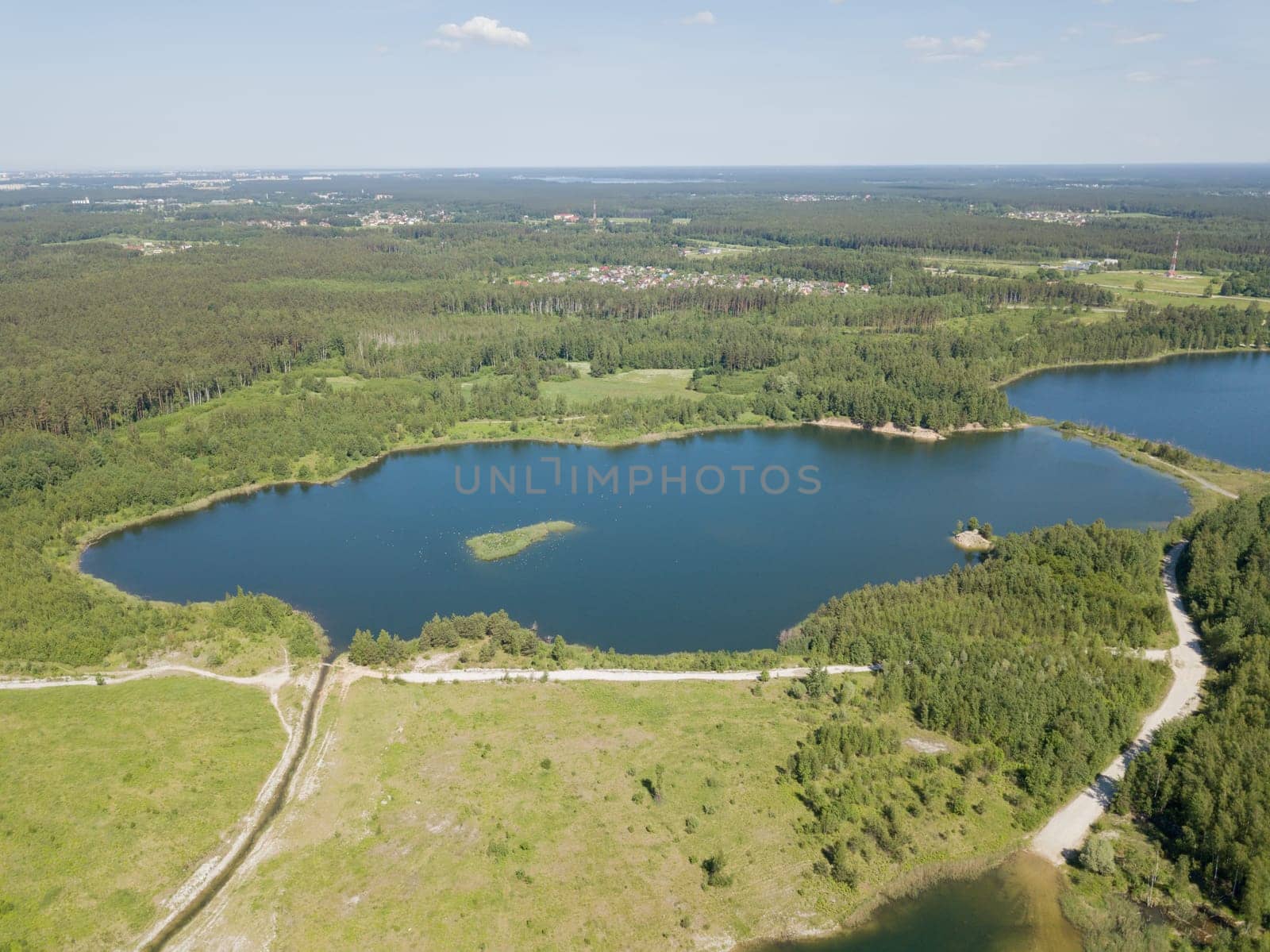 Sauriesi lake Aerial drone top view  latvia