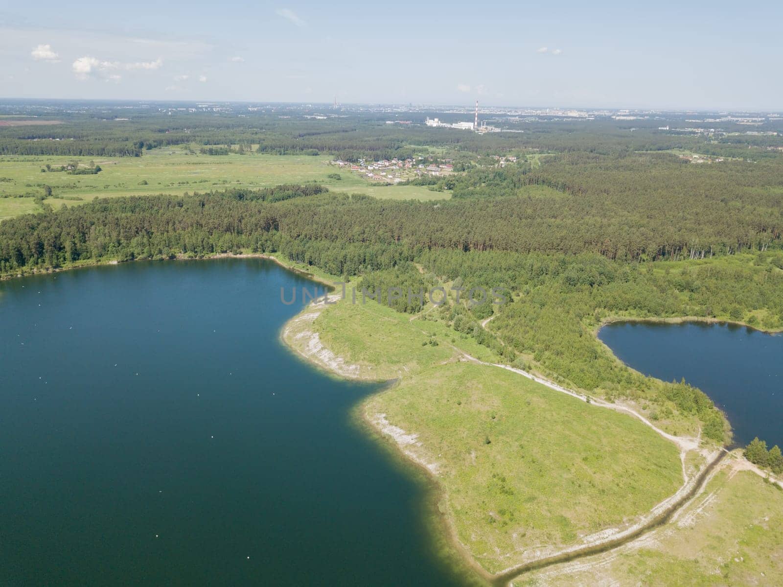 Sauriesi lake Aerial drone top view  latvia