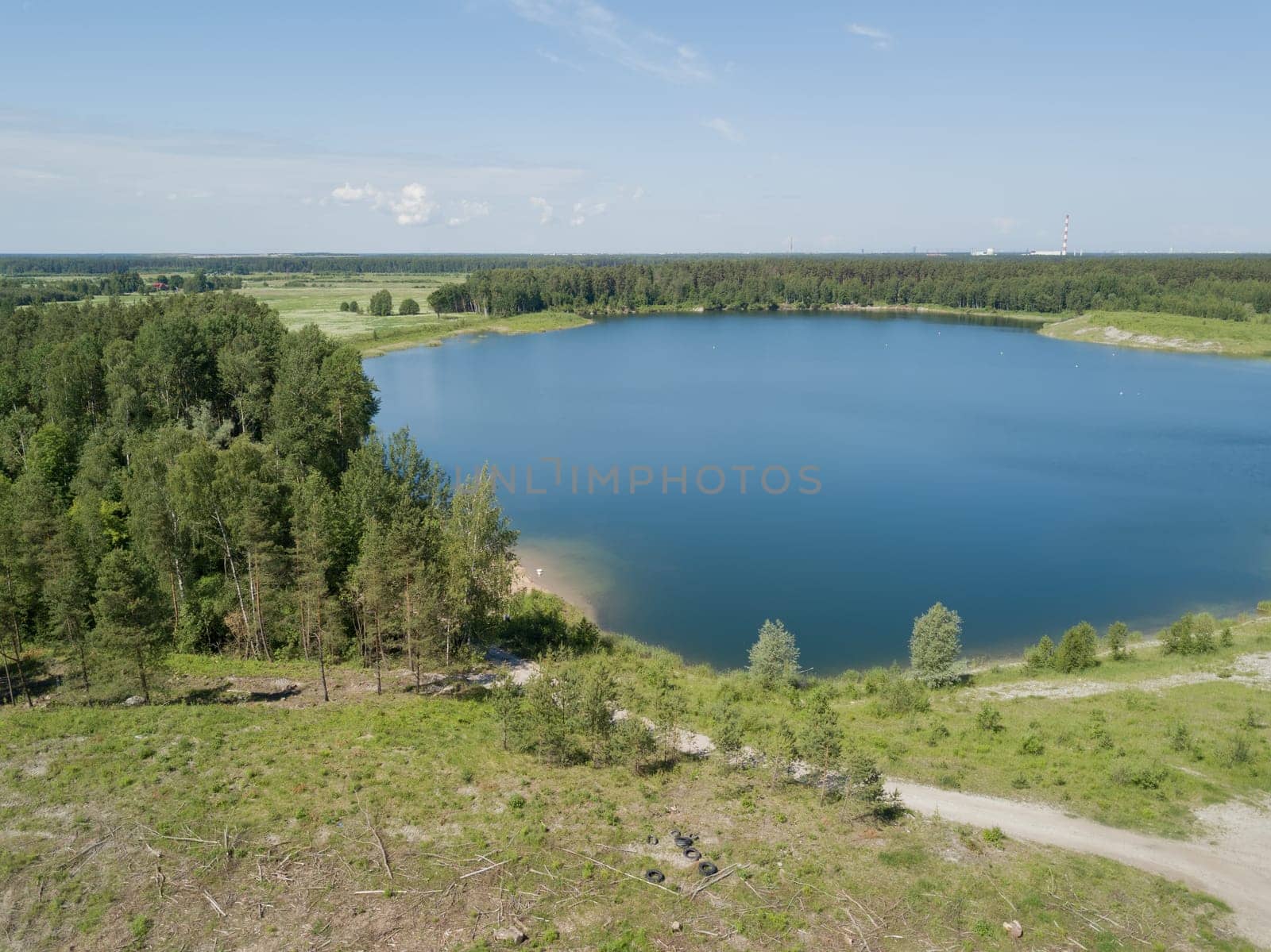 Sauriesi lake Aerial drone top view  latvia