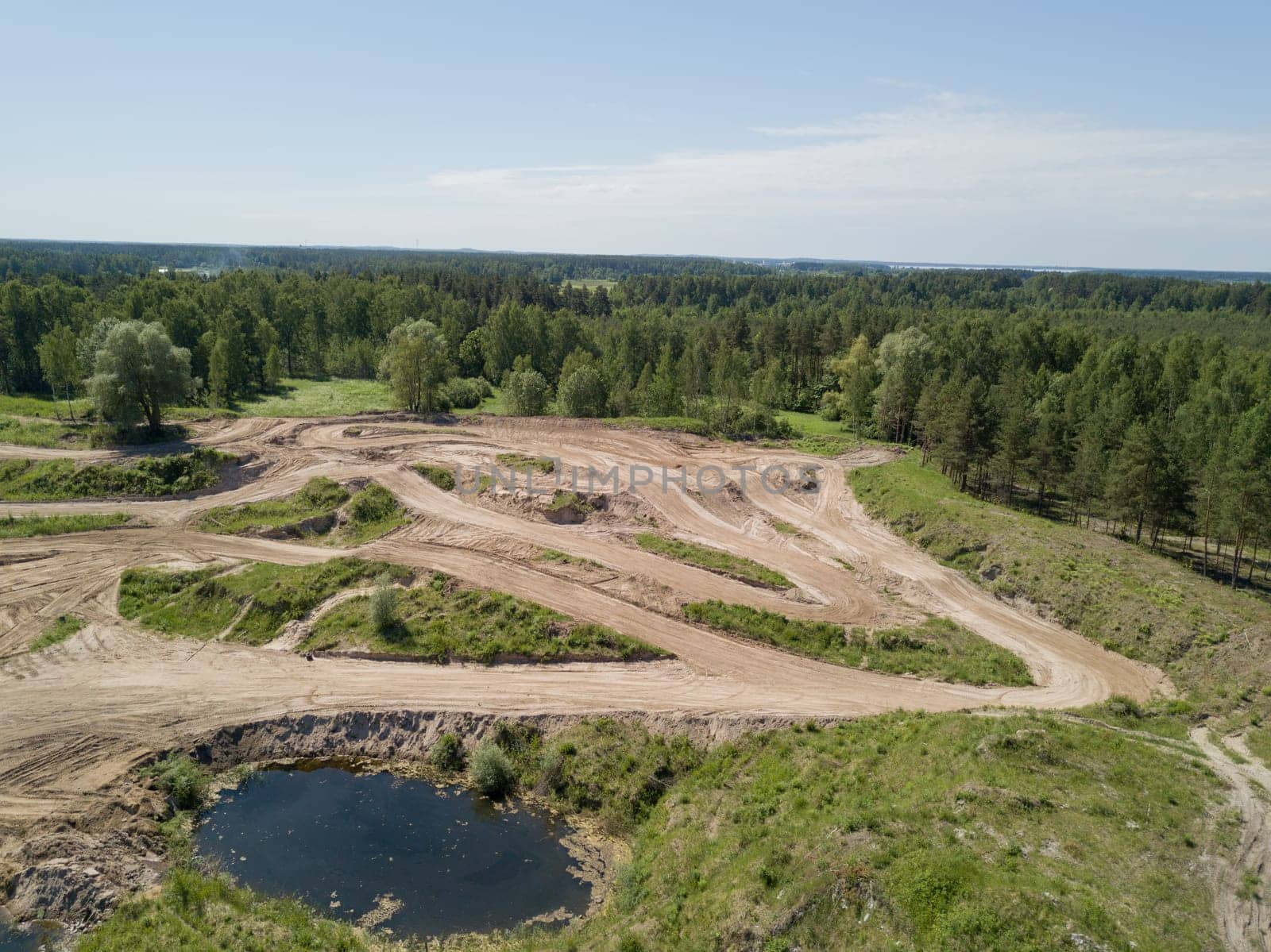 Sauriesi lake Aerial drone top view  latvia