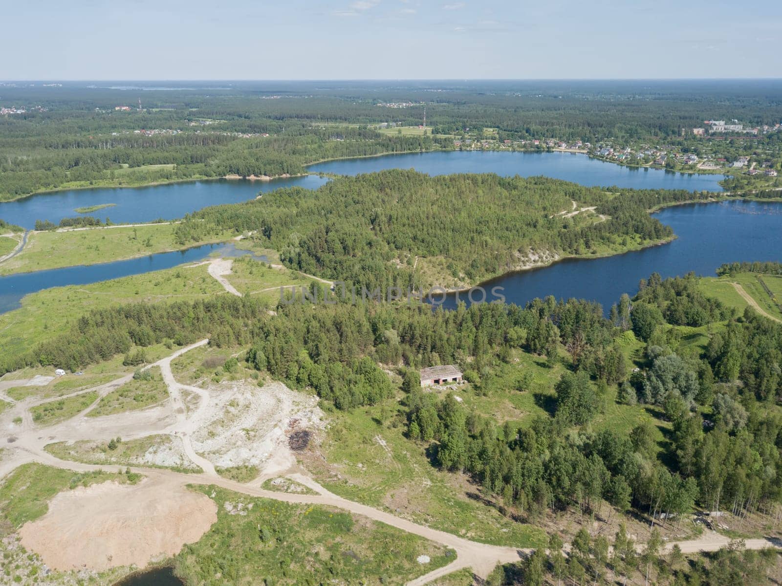 Sauriesi lake Aerial drone top view  latvia
