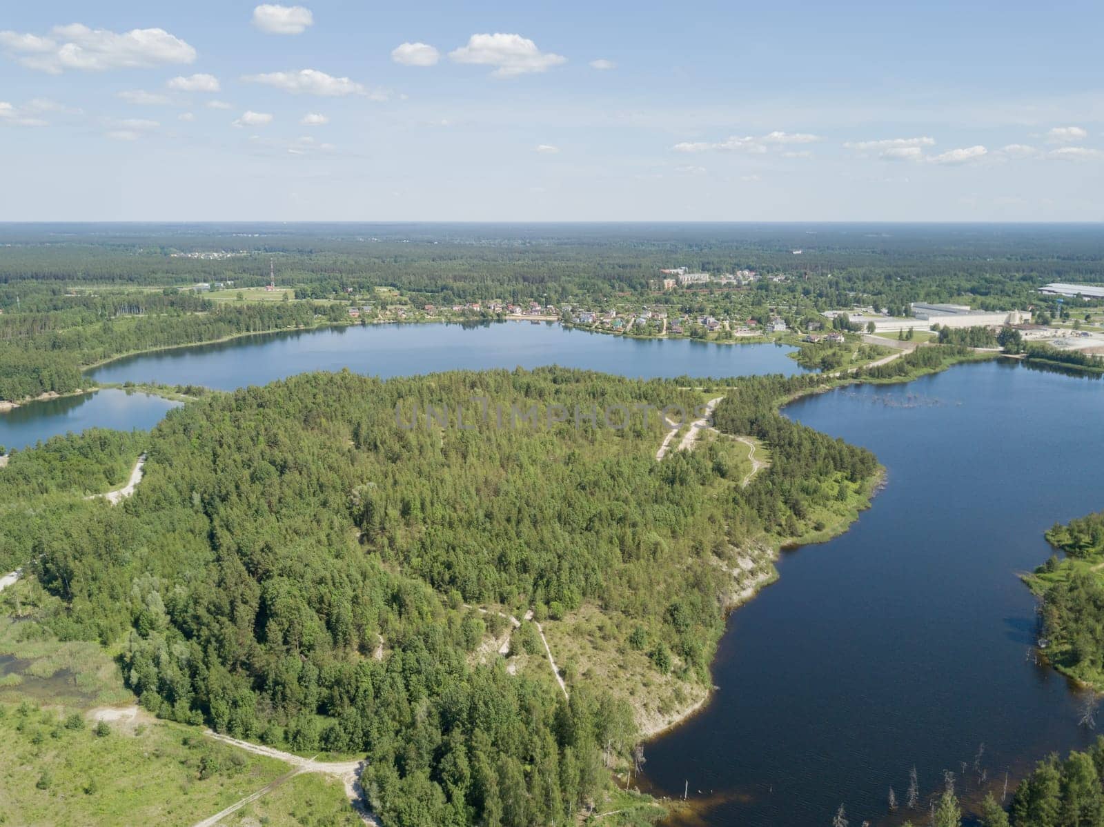 Sauriesi lake Aerial drone top view  latvia