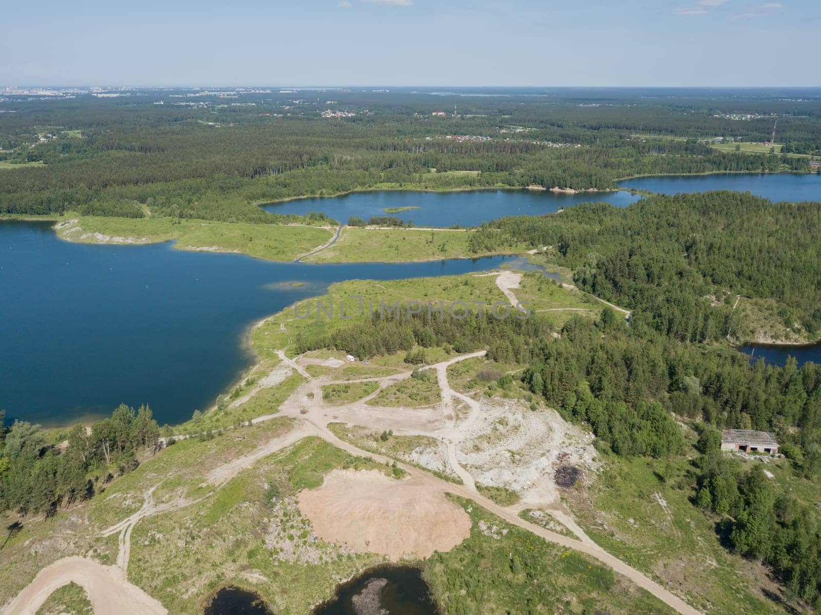 Sauriesi lake Aerial drone top view  latvia