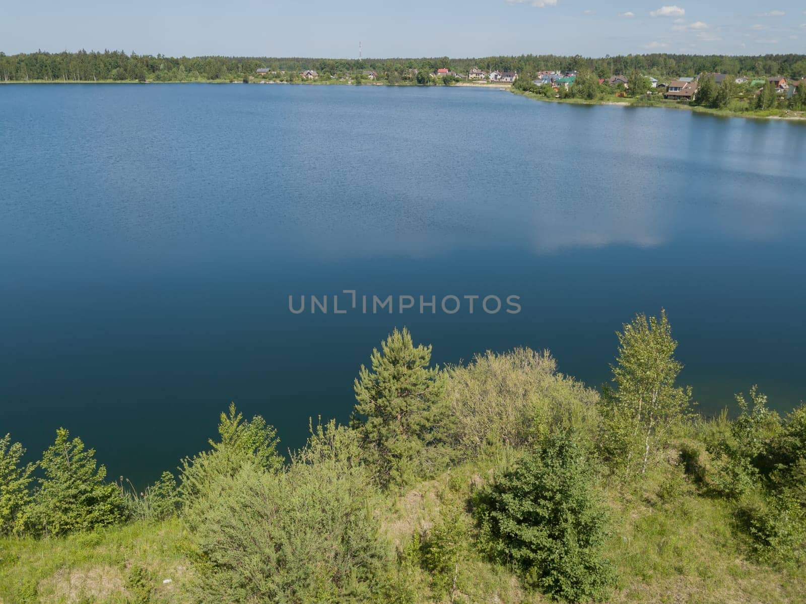 Sauriesi lake Aerial drone top view  latvia