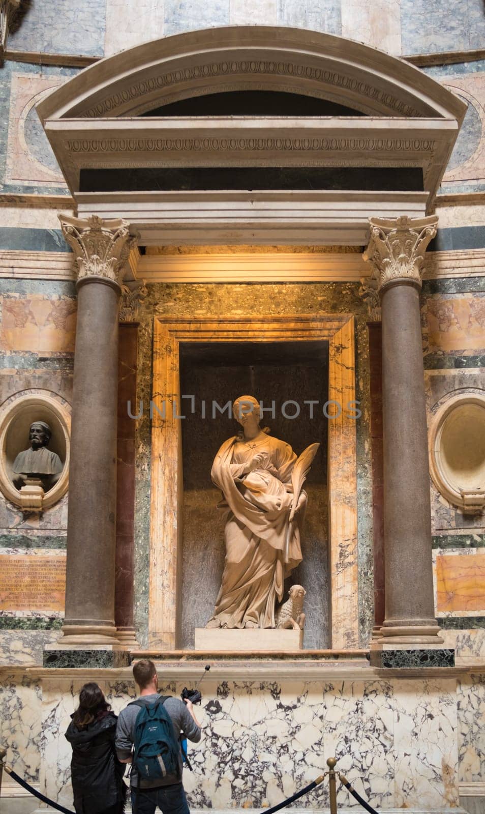 ROME, ITALY - OCTOBER 18, 2016: Interior of the famous Pantheon church. The present building was completed by the emperor Hadrian and probably dedicated about 126 AD.