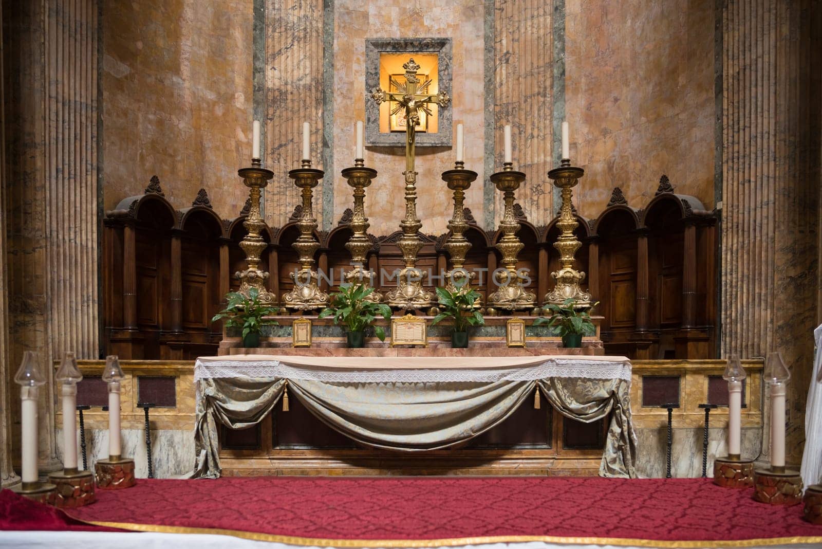 ROME, ITALY - OCTOBER 18, 2016: Interior of the famous Pantheon church. The present building was completed by the emperor Hadrian and probably dedicated about 126 AD.